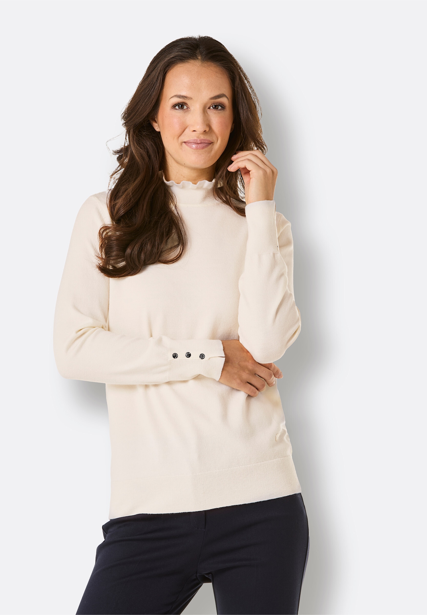 creation L Strickpullover »Modal-Mix-Pullover Stehkragenpullover mit Rüschenverzierung«