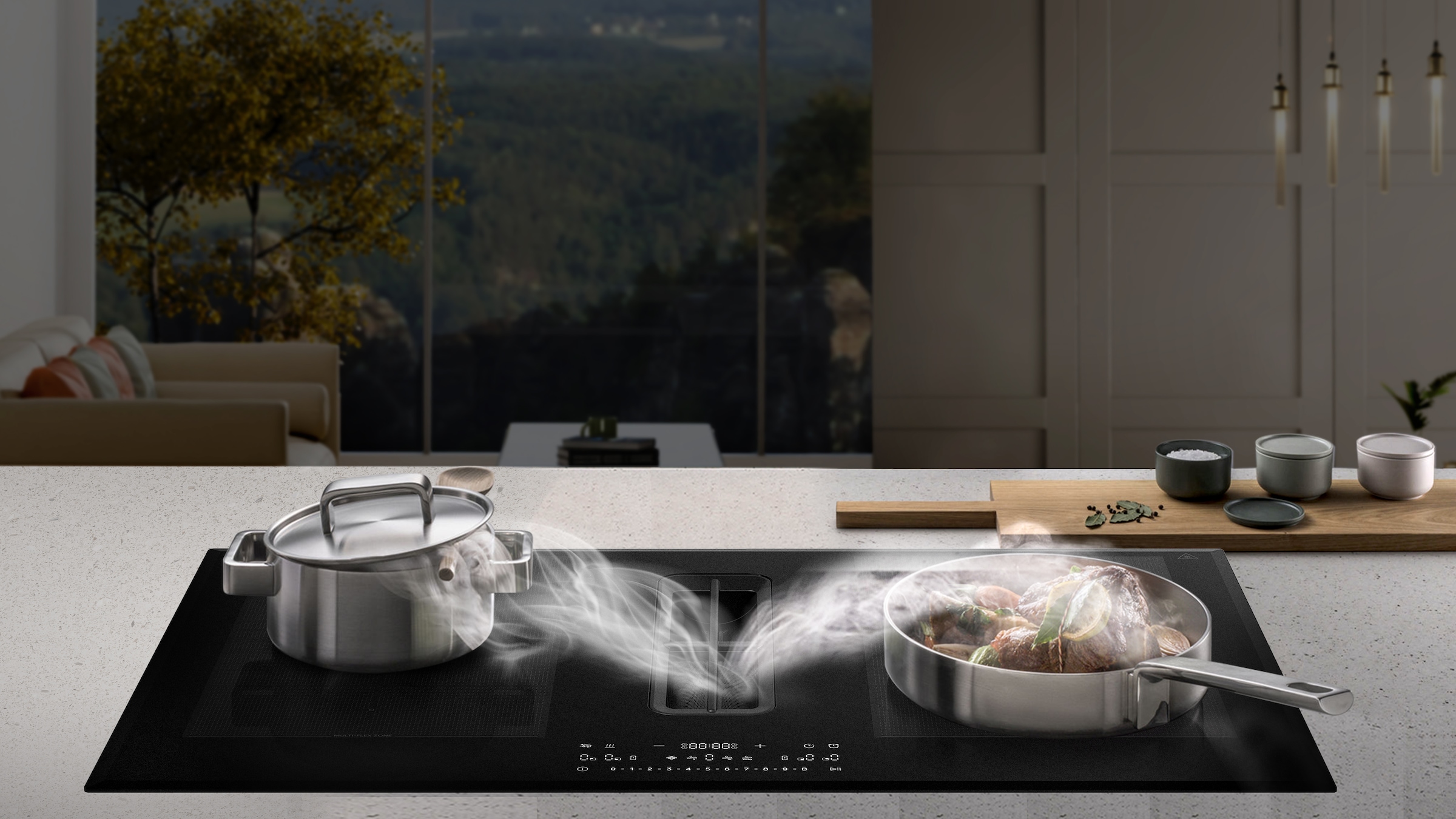 Hanseatic Kochfeld mit Dunstabzug »HDI4B9074SBMB« Platziere dein Kochgeschirr flexibel mit matter Oberfläche