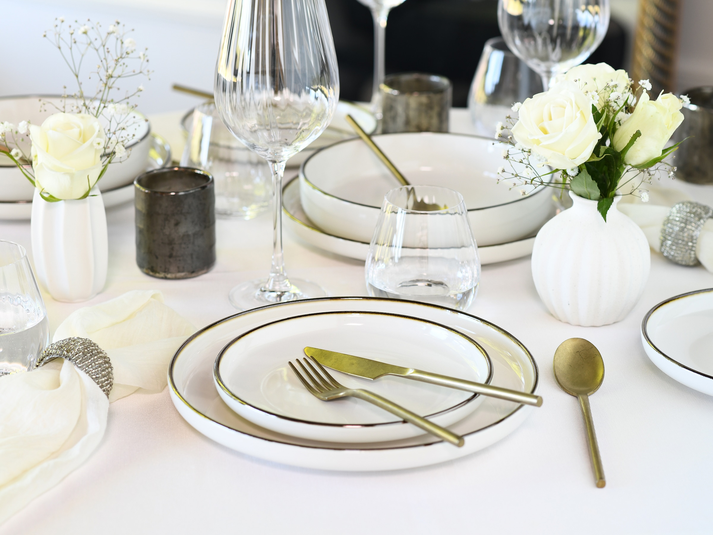 CreaTable Kombiservice »Nordic Festive, Service 10-tlg.« Minimalistisches Design, Dezente goldene Akzente