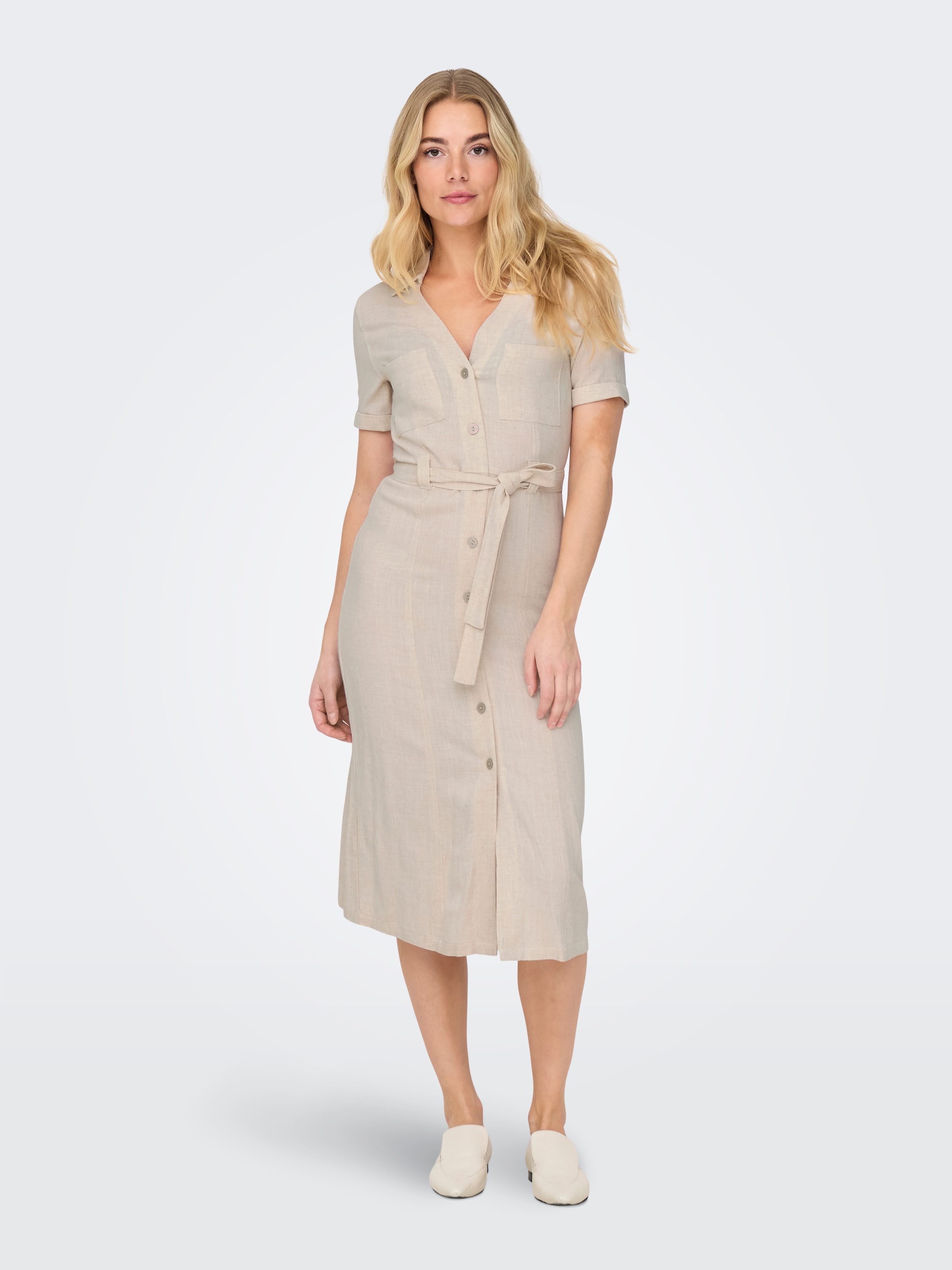 ONLY Hemdblusenkleid »ONLSIESTA SS LIN BL SHIRT DRESS PNT NOOS« Brusttaschen mit Leinen