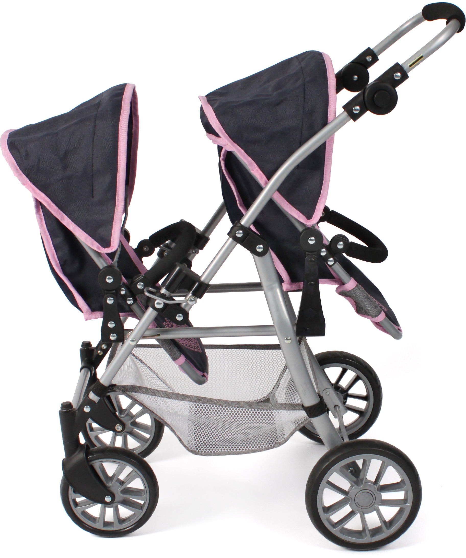 CHIC2000 Puppen-Zwillingsbuggy »Twinny, Grau-Navy«, mit schwenkbaren Vorderrädern