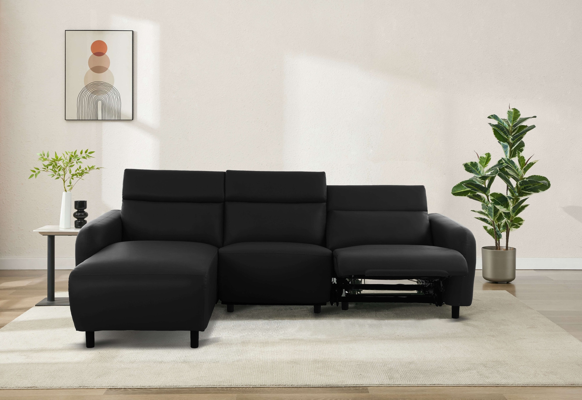 Home affaire Ecksofa »SKAANE Lederoptik, L-Form, 274 cm, manuelle u. elektrische Funktion,«, rundes Design, Kopfteilverstellung, Federkernpolsterung