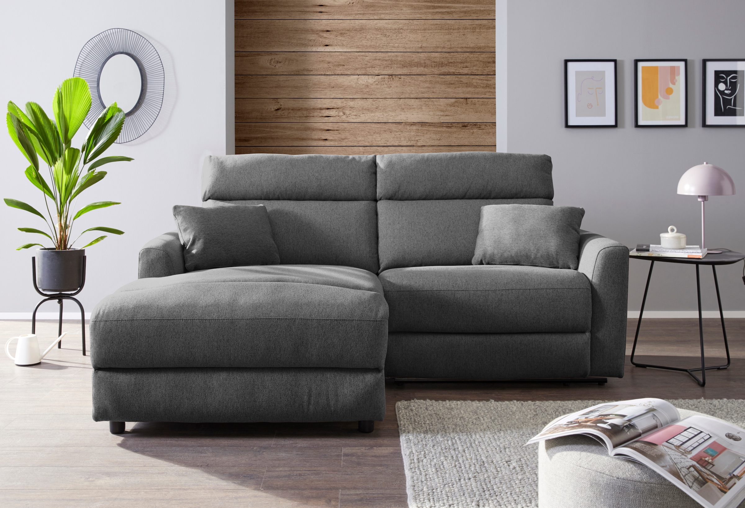 INOSIGN Ecksofa »JENNA, L-Form, 209cm, manuelle u. elektrische Funktion, mit USB A/C,«, Liegefunktion 105°-150°, Federkern, Struktur fein