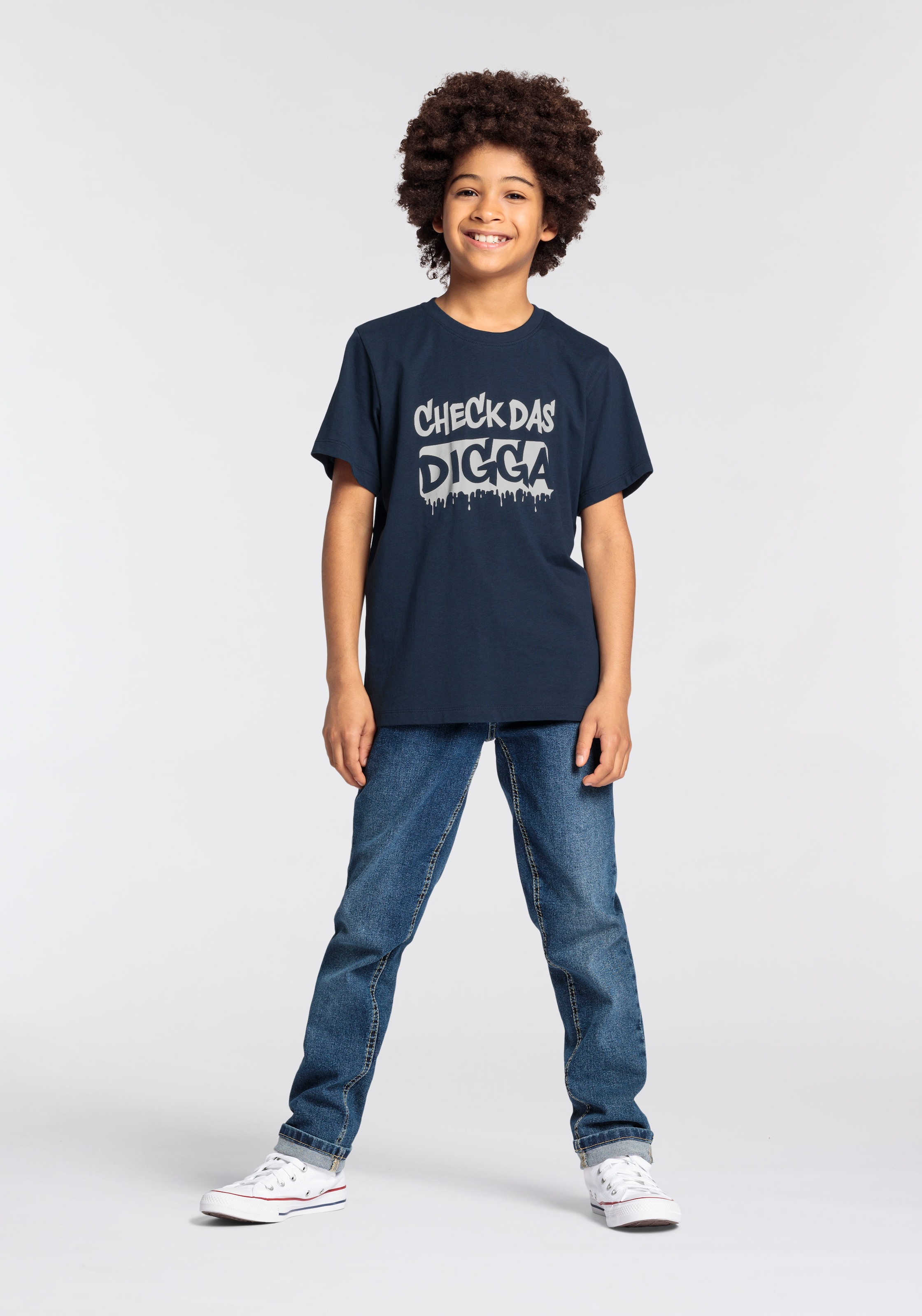 KIDSWORLD T-Shirt »Sprücheshirt: CHECK DAS DIGGA«, Kurzarm, Basic-Passform, bedruckt, Rundhalsausschnitt