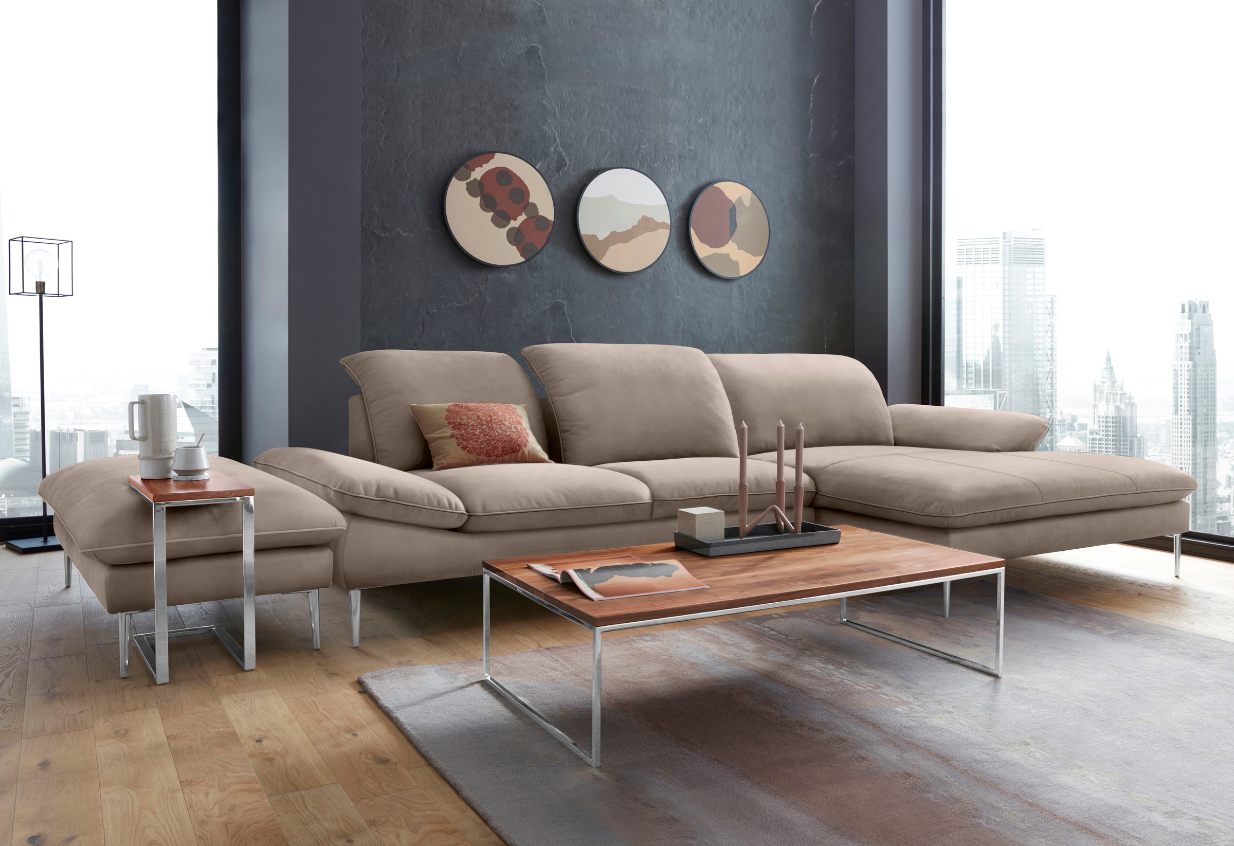 W.SCHILLIG Ecksofa »enjoy&MORE, Designsofa, bequem, zeitlos und elegant, L-Form«, mit Sitztiefenverstellung, Füße Chrom glänzend, Breite 340 cm