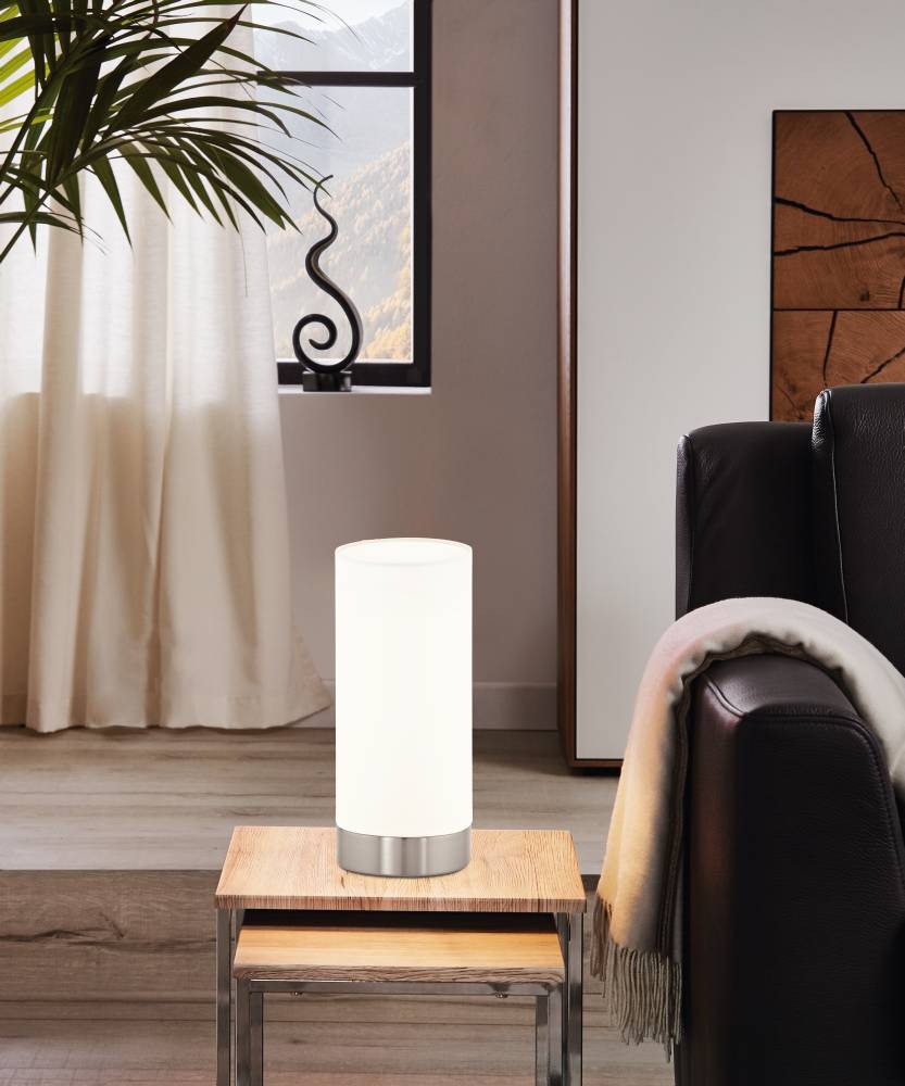 EGLO Tischleuchte »DAMASCO 1 Tischlampe, weiß, nickel-matt, exkl. Leuchtmittel«, 1 flammig, Leuchtmittel E27 | Leuchtmittel wechselbar-ohne Leuchtmittel, Nachttischlampe, Schreibtisch, Büro, elegant und zeitlos, 21,5x10cm
