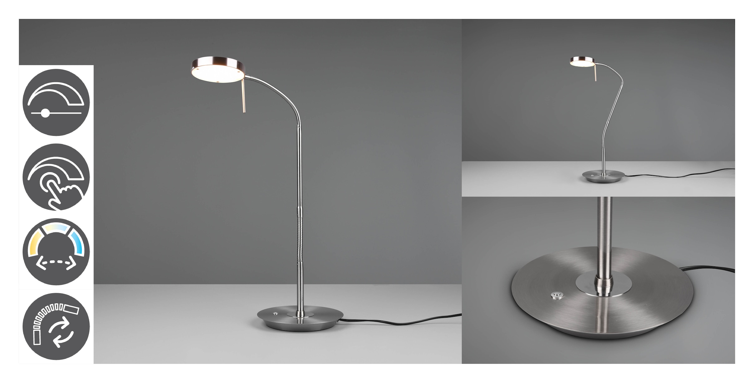TRIO Leuchten LED Tischleuchte »MONZA, Tischlampe mit Sensordimmer Lichtfarbe einstellbar 2300-4000K«, 1 flammig, Leuchtmittel LED-Board | LED fest integriert, Leuchtenkopf flexibel verstellbar Memoryfunktion Höhe 57-74 cm