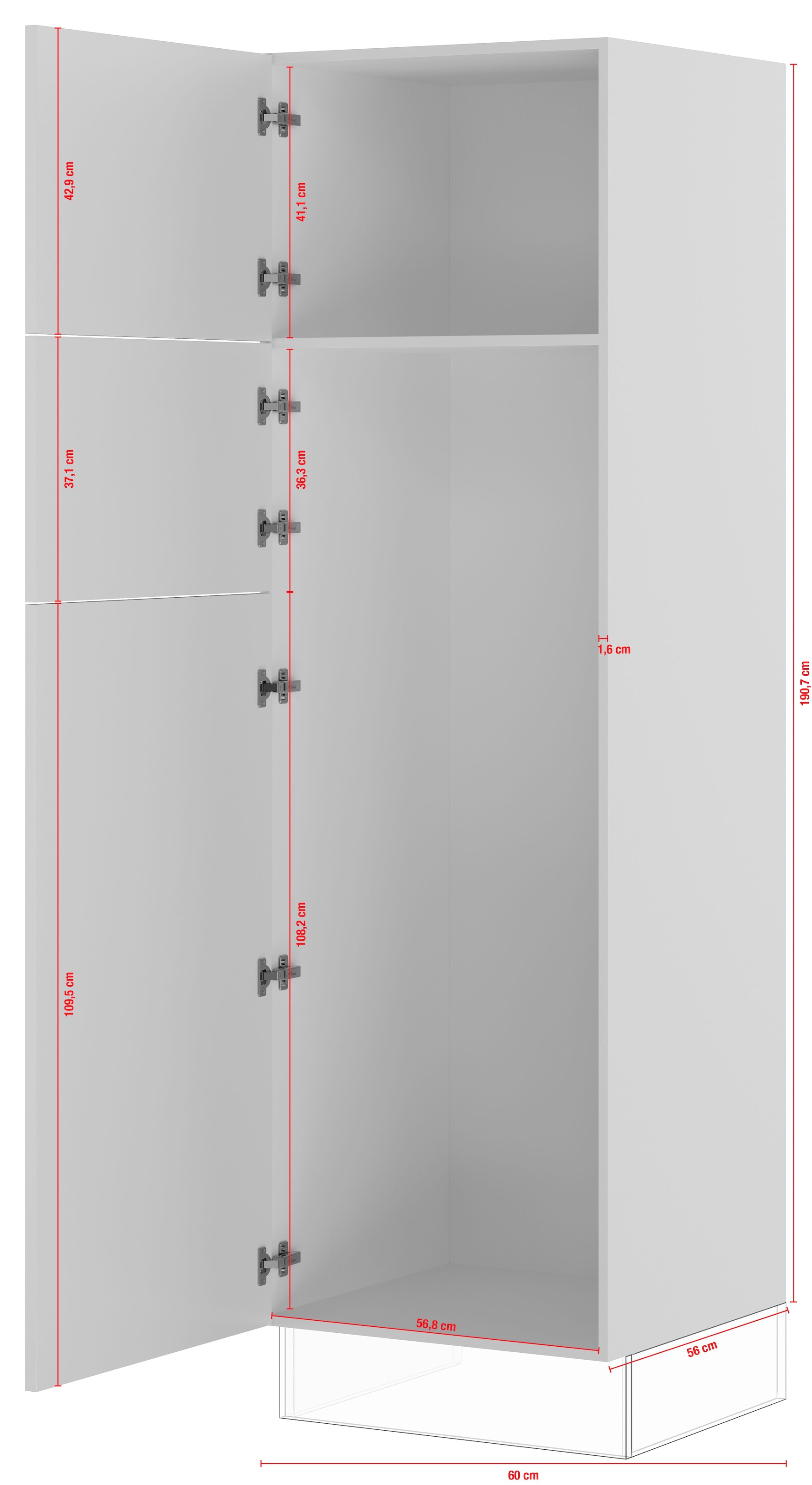 IMPULS KÜCHEN Kühlumbauschrank »"Turin", Breite/Höhe: 60/190,7 cm«, vormontiert, mit Drehtüren