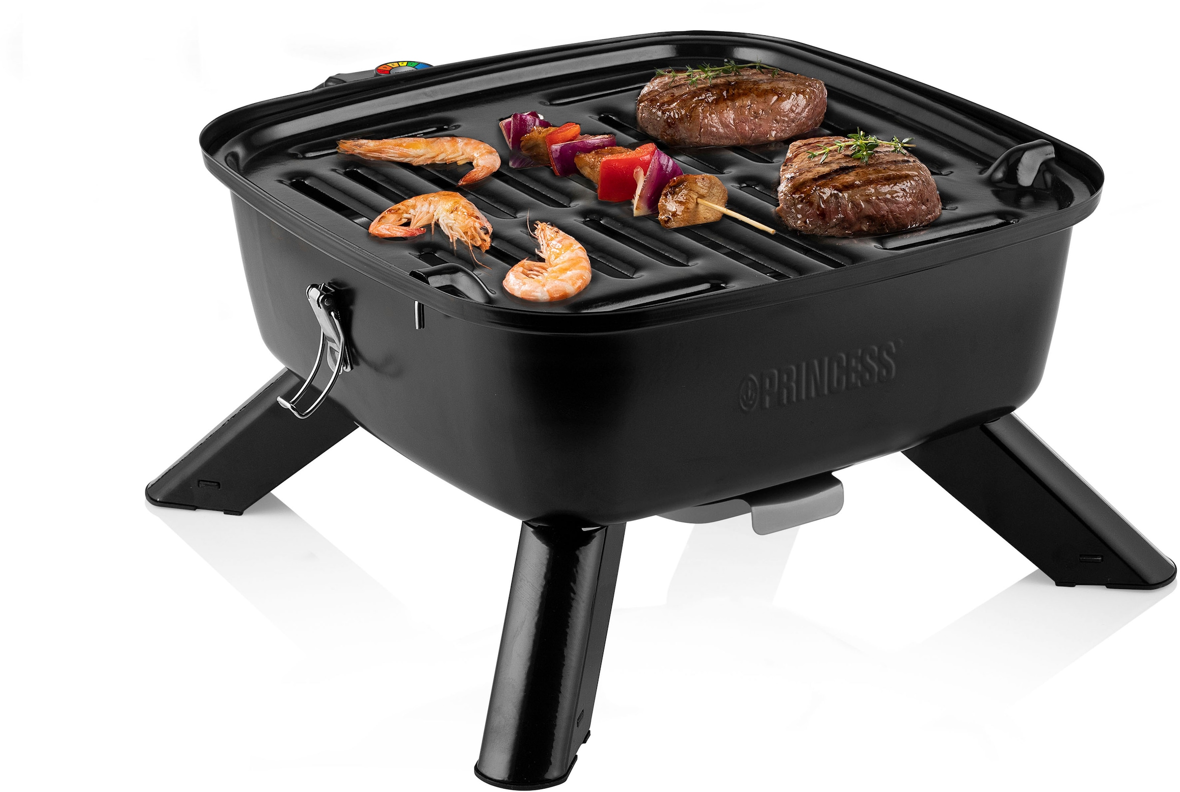 PRINCESS Tischgrill »112256«, 2000 W, mit Holzkohle oder elektrisch, Deckel mit Thermometer