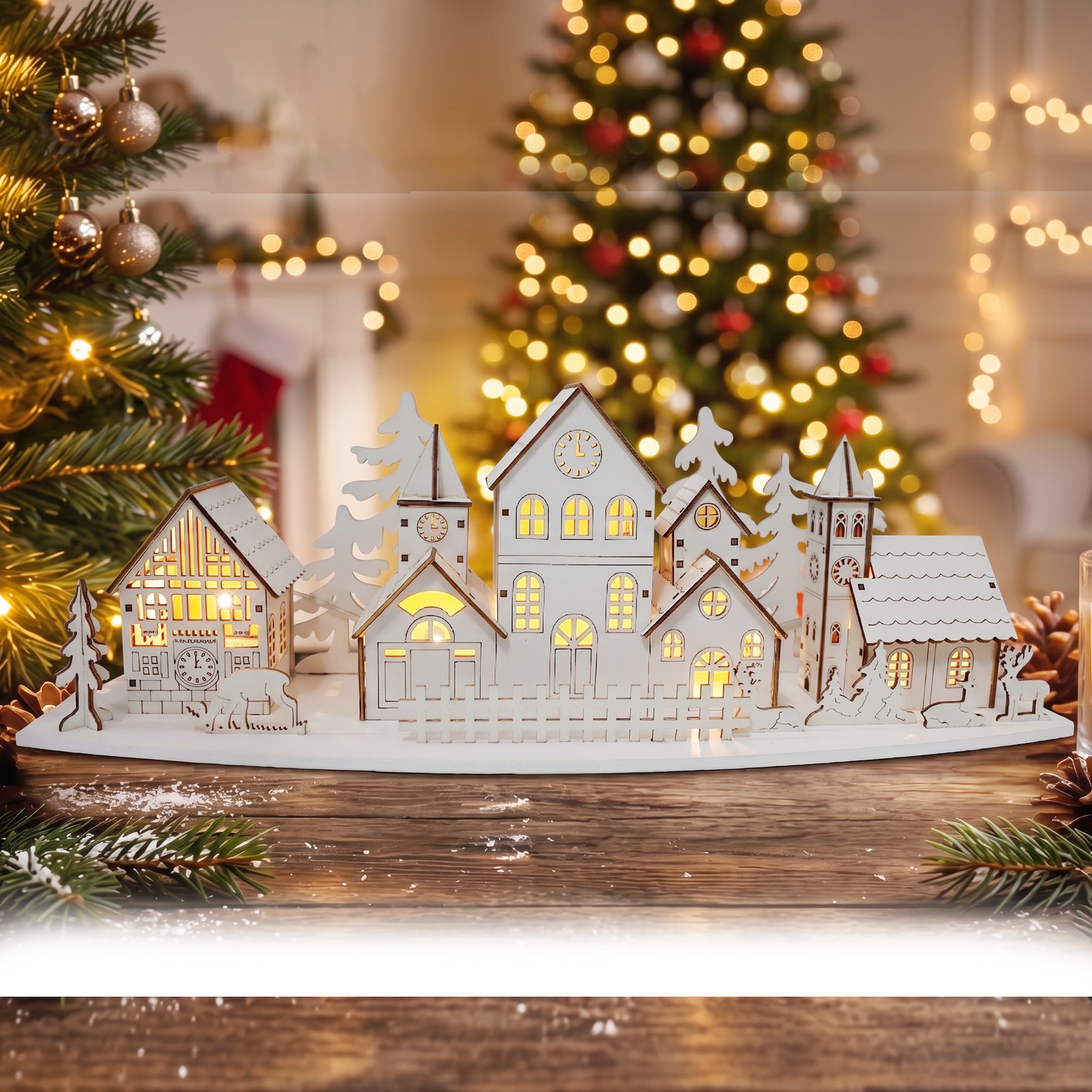 OTTO home Weihnachtsdorf »Weihnachtsszene mit LED« kabellos, aus Holz
