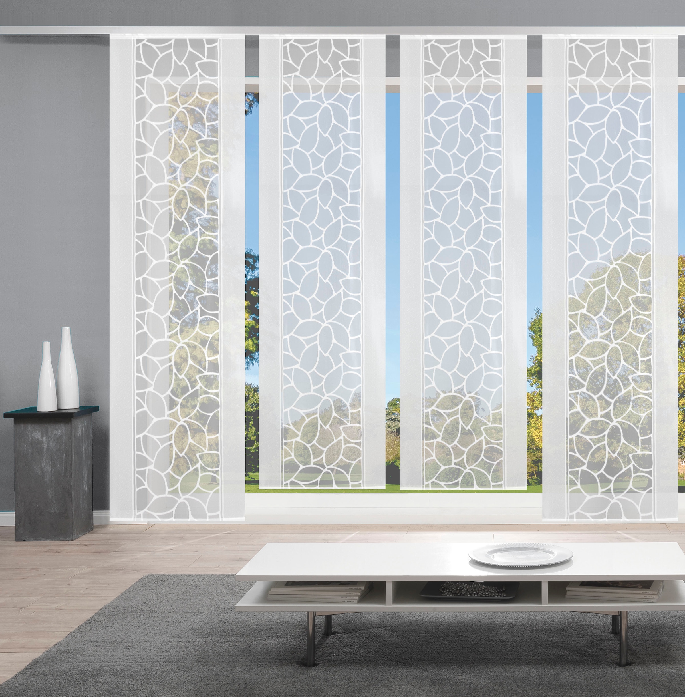 HOME WOHNIDEEN Schiebegardine "JENNA" Klettband 4 Stk. tlg. Schiebevorhang Jacquard Set, HxB: 245x57