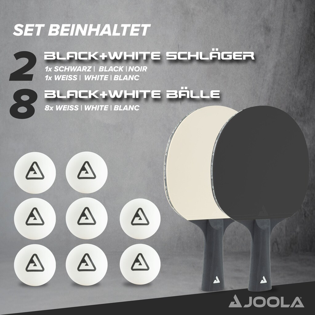 Joola Tischtennisschläger »JOOLA Tischtennis-Set BLACK + WHITE«, (Set, 10 tlg., mit Bällen)