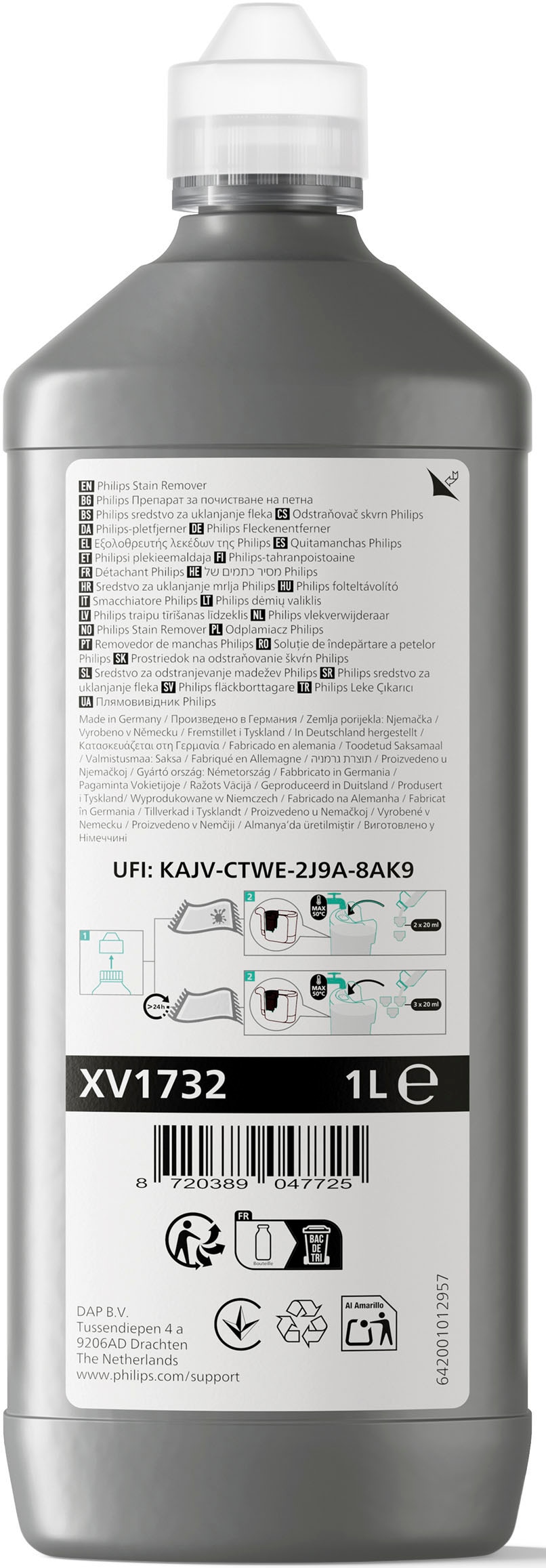 Philips Flüssigreiniger »XV1732/01, Reinigungsmittel für Philips Fleckenreiniger XW3192/XW3193«, haustier- und familienfreundlich, 25 Reinigungsvorgänge in 1 Flasche