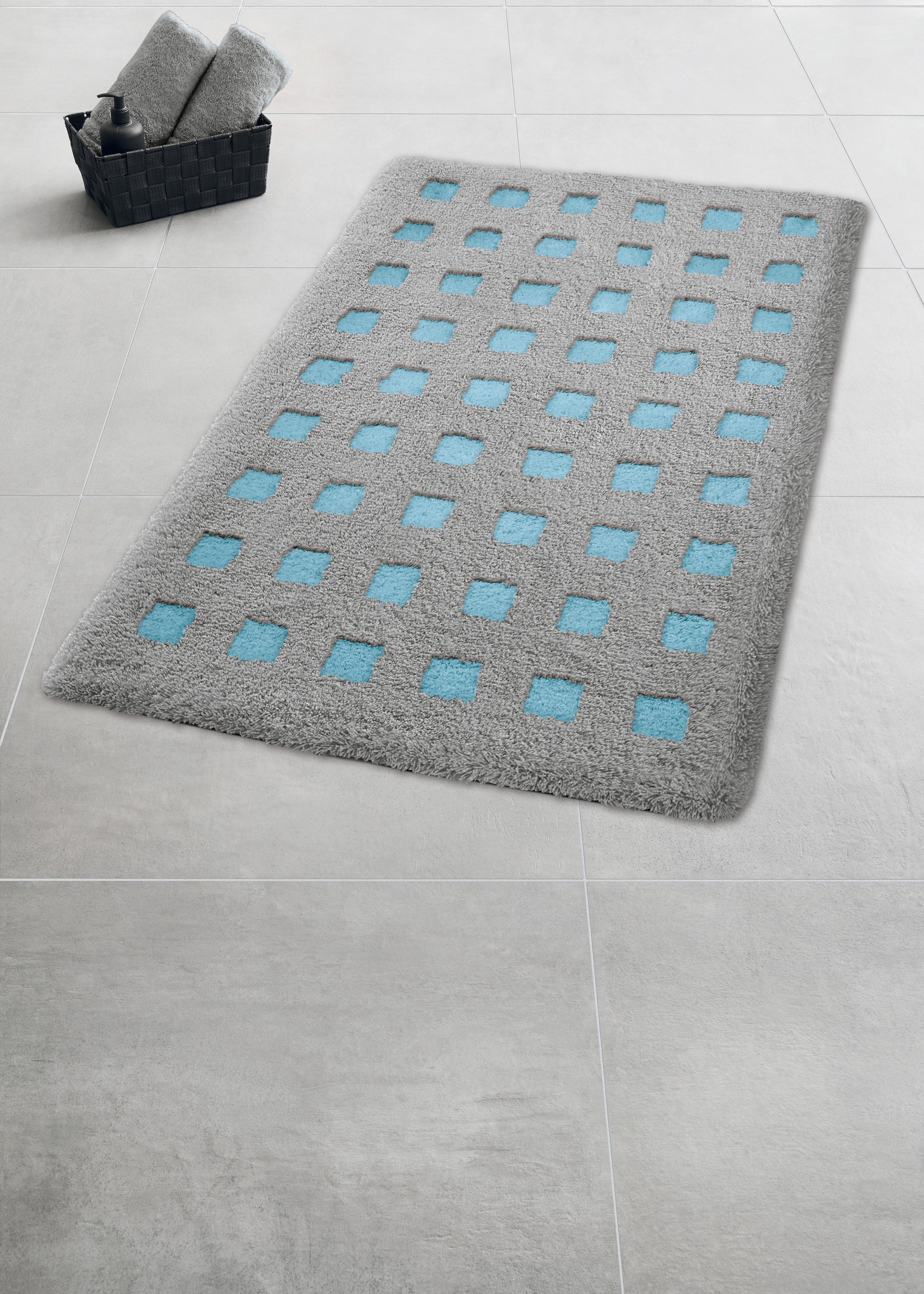 Kleine Wolke Badematte »Boxes«, rutschhemmend beschichtet, fußbodenheizungsgeeignet, Badteppich, modernes Design, Hoch/Tief Effekt