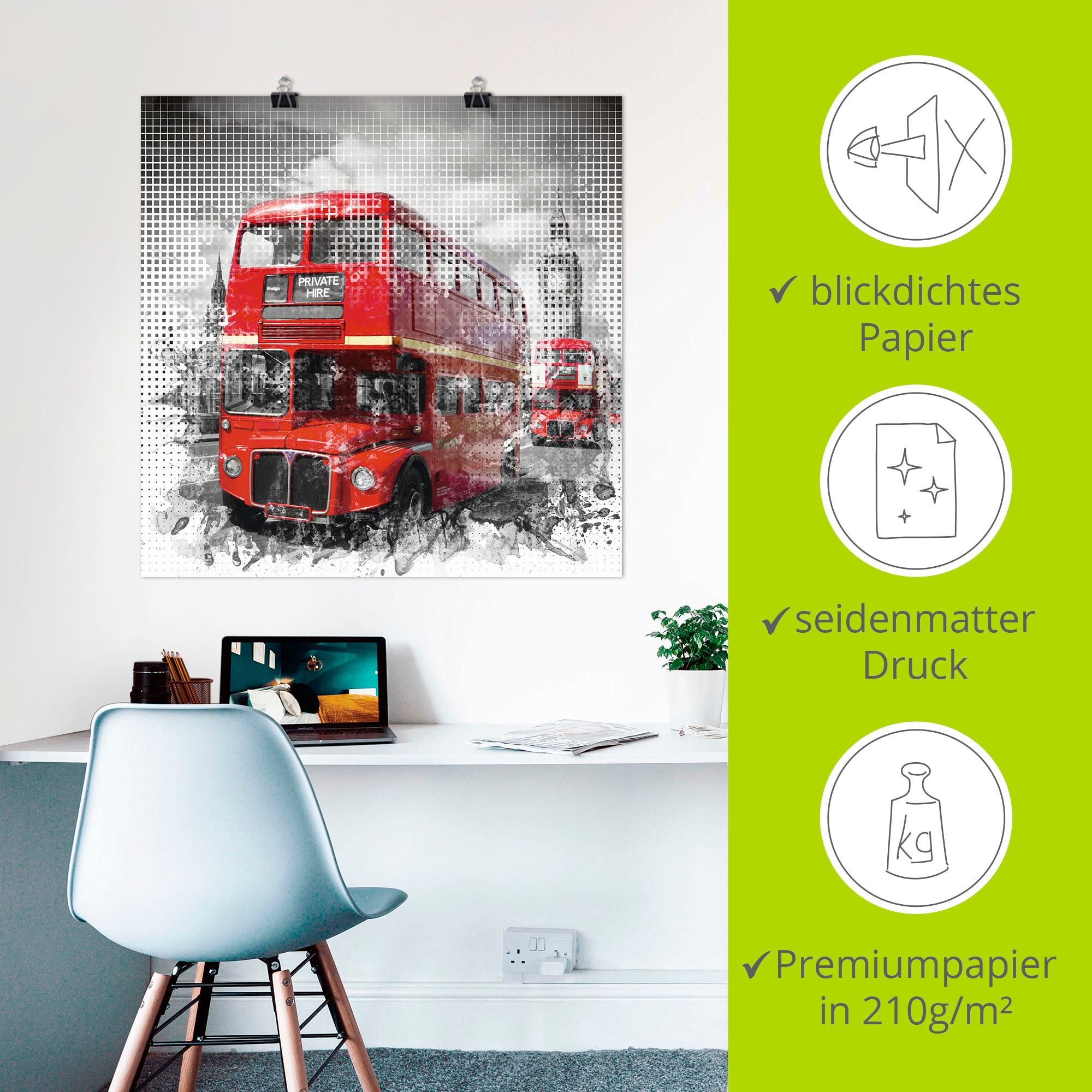 Artland Wandbild »London Westminster Rote Busse«, Auto, (1 St.), als Poster in verschied. Größen