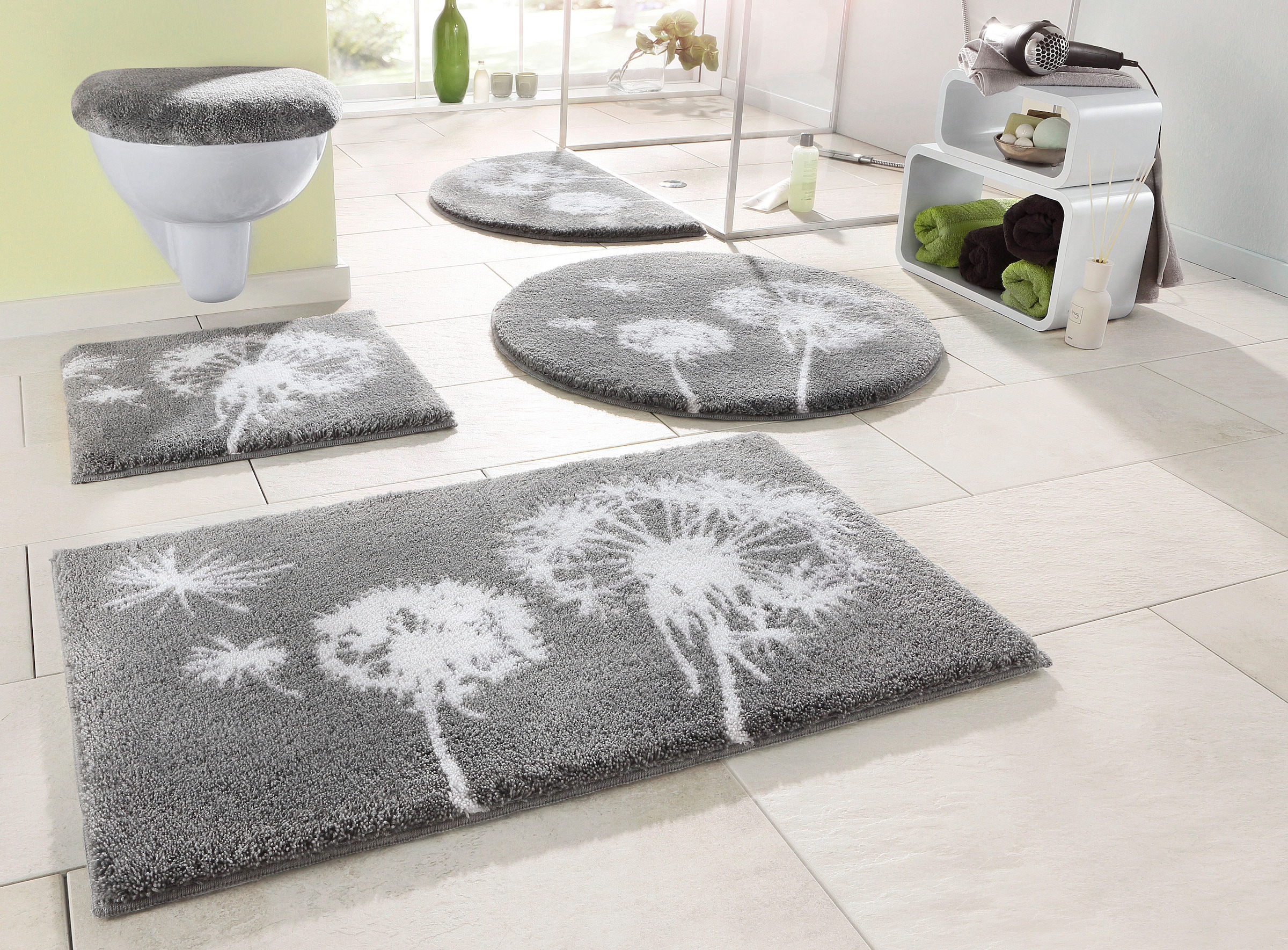 Grund Badematte "Pusteblume, Badvorleger, Badezimmer Teppich, sehr weich" Höhe 20 mm rutschhemmend beschichtet fußbodenheizungsgeeignet  schnell trocknend weiche Haptik, auch als 2-teiliges Set erhältlich, Made in Europe