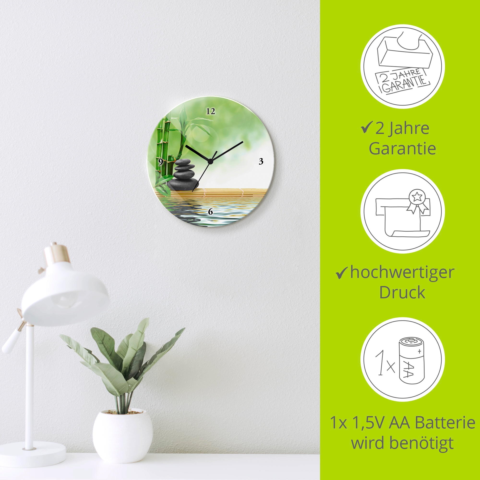 Artland Wanduhr »Spa Konzept Zen Basaltsteine« wahlweise mit  Quarz- oder Funkuhrwerk, lautlos ohne Tickgeräusche