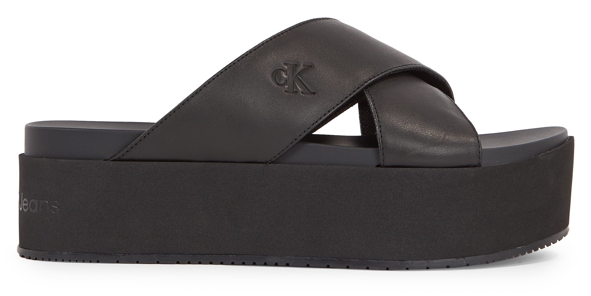 Calvin Klein Jeans Pantolette »FLATFORM CROSS MG UC«, Plateau, Sommerschuh, Schlappen mit Kreuzbandage