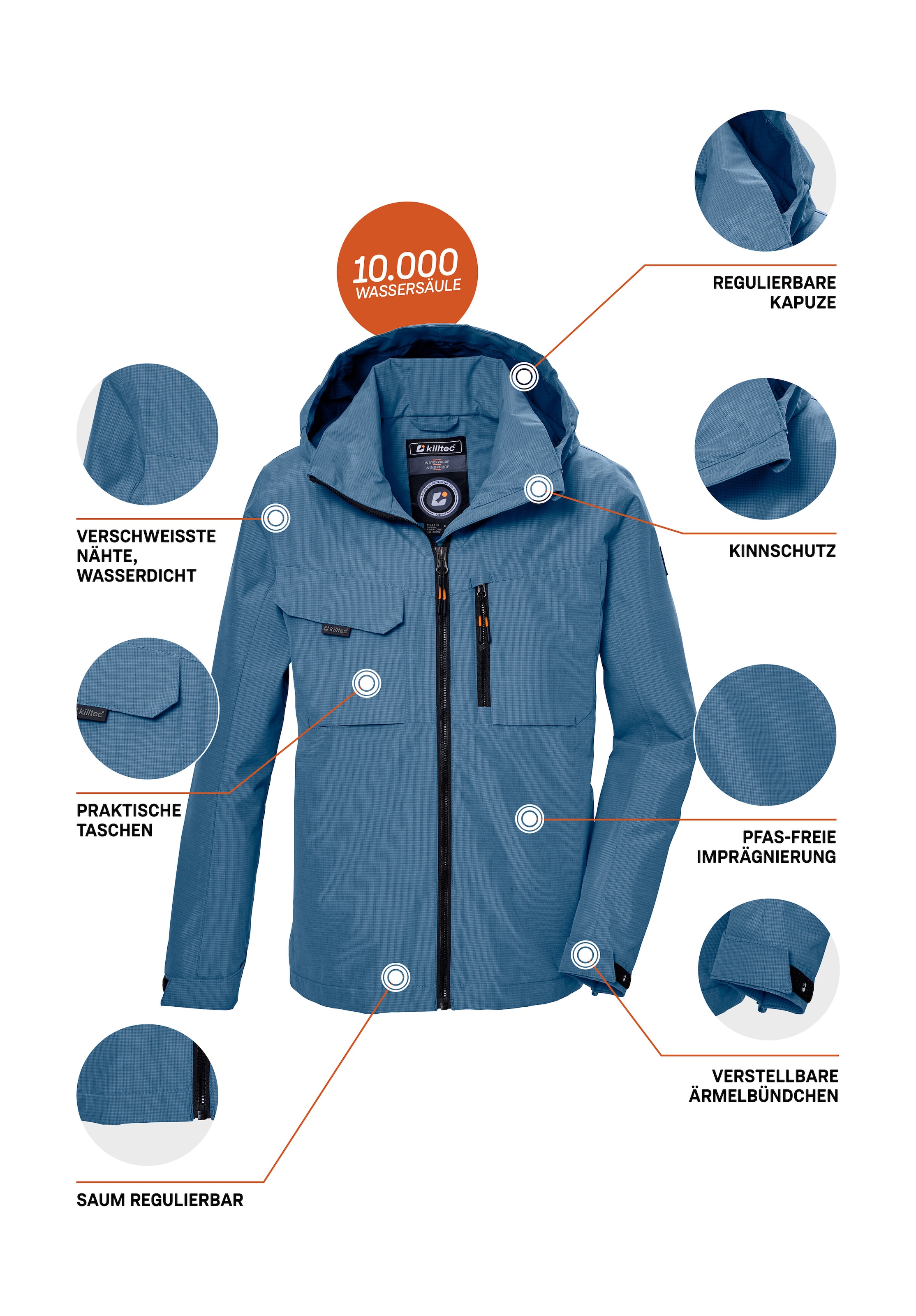 Killtec Funktionsjacke »KOS 140 BYS JCKT« Wasserdichte Kids-Jacke mit verstellbarer Kapuze und Saum