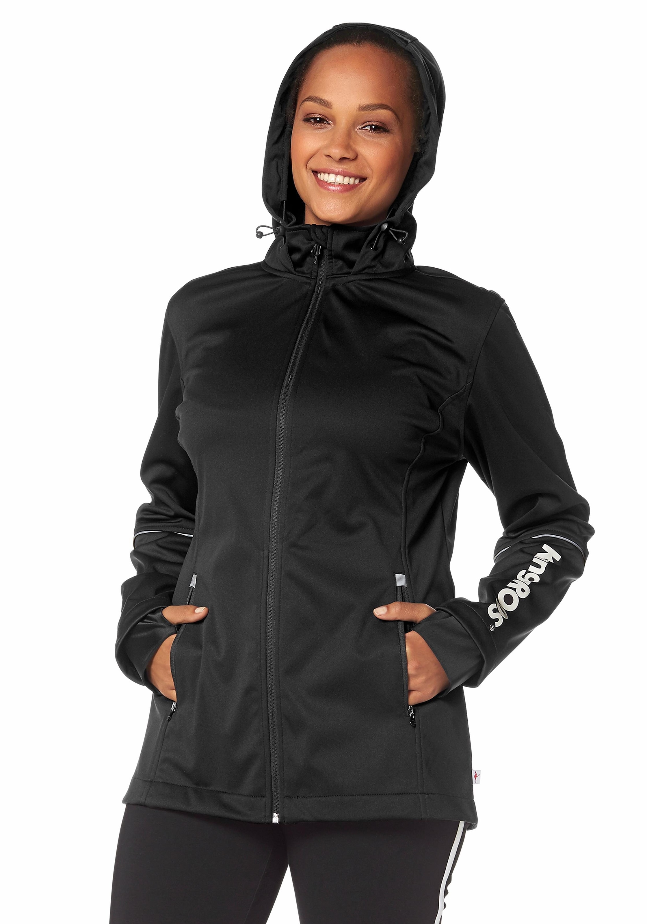 KangaROOS Softshelljacke, mit Kapuze, aus Softshell-Material, figurumschmeichelnder Schnitt