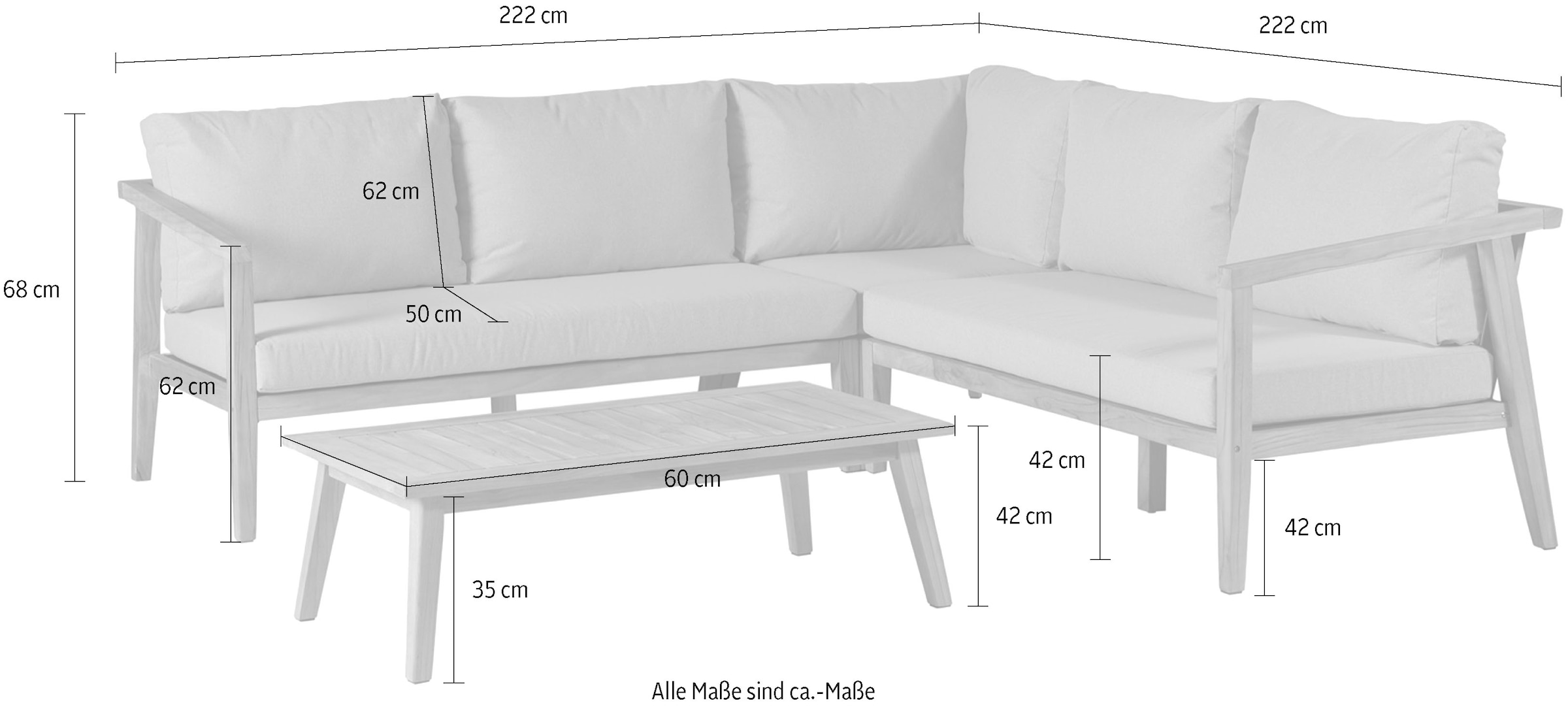 WOOOD Sitzgruppe »LUCCA LOUNGESET GARTEN TEAK INKL. KISSEN« 3 tlg. tlg.