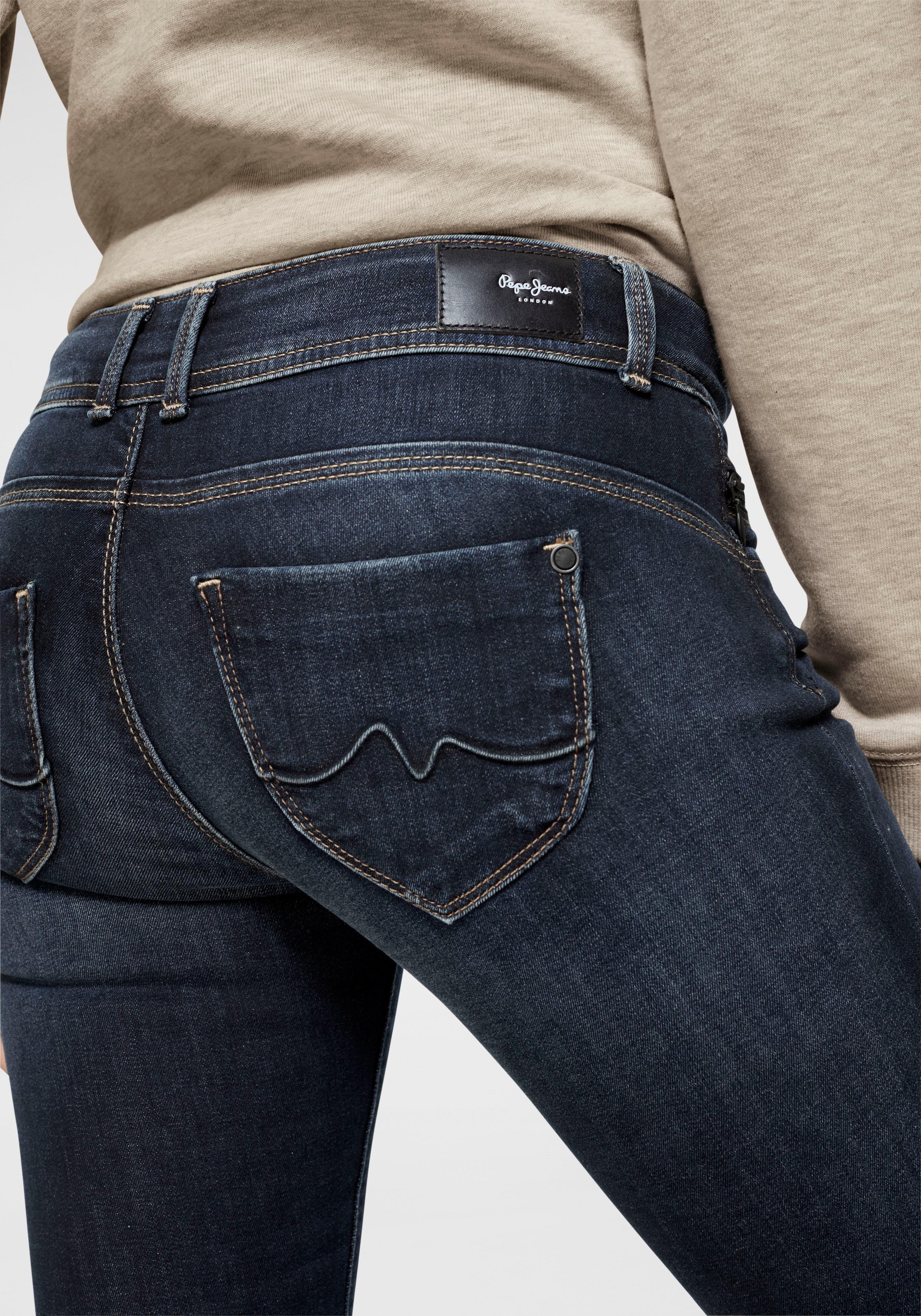 mit und Slim-fit-Jeans Reißverschlusstasche ♕ »NEW bei BROOKE«, Bund Jeans 1-Knopf Pepe