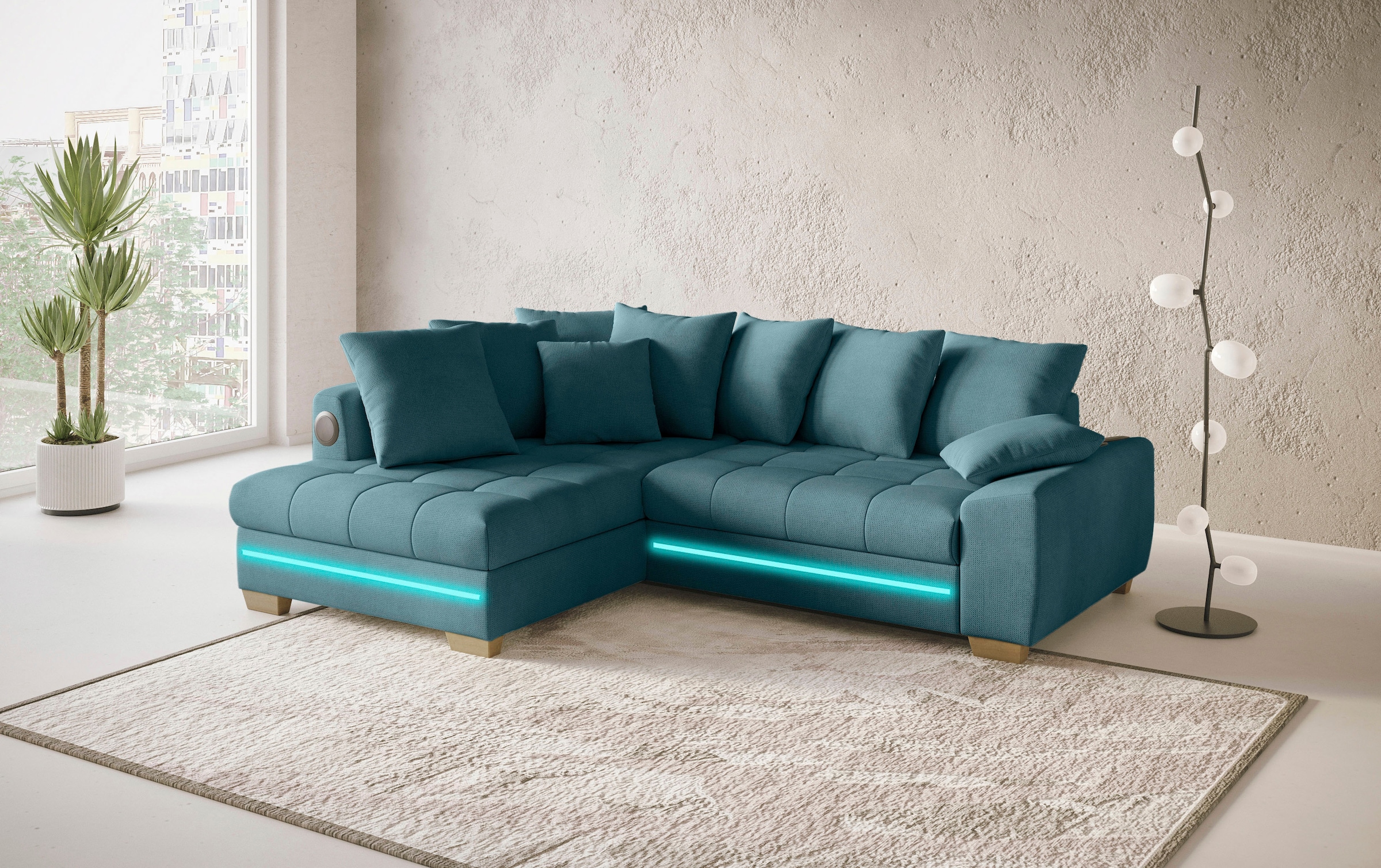 Mr. Couch Ecksofa »Nikita II, L-Form«, mit Kaltschaum, RGB-LED, Soundsystem, wahlweise mit Bett, Bettkasten