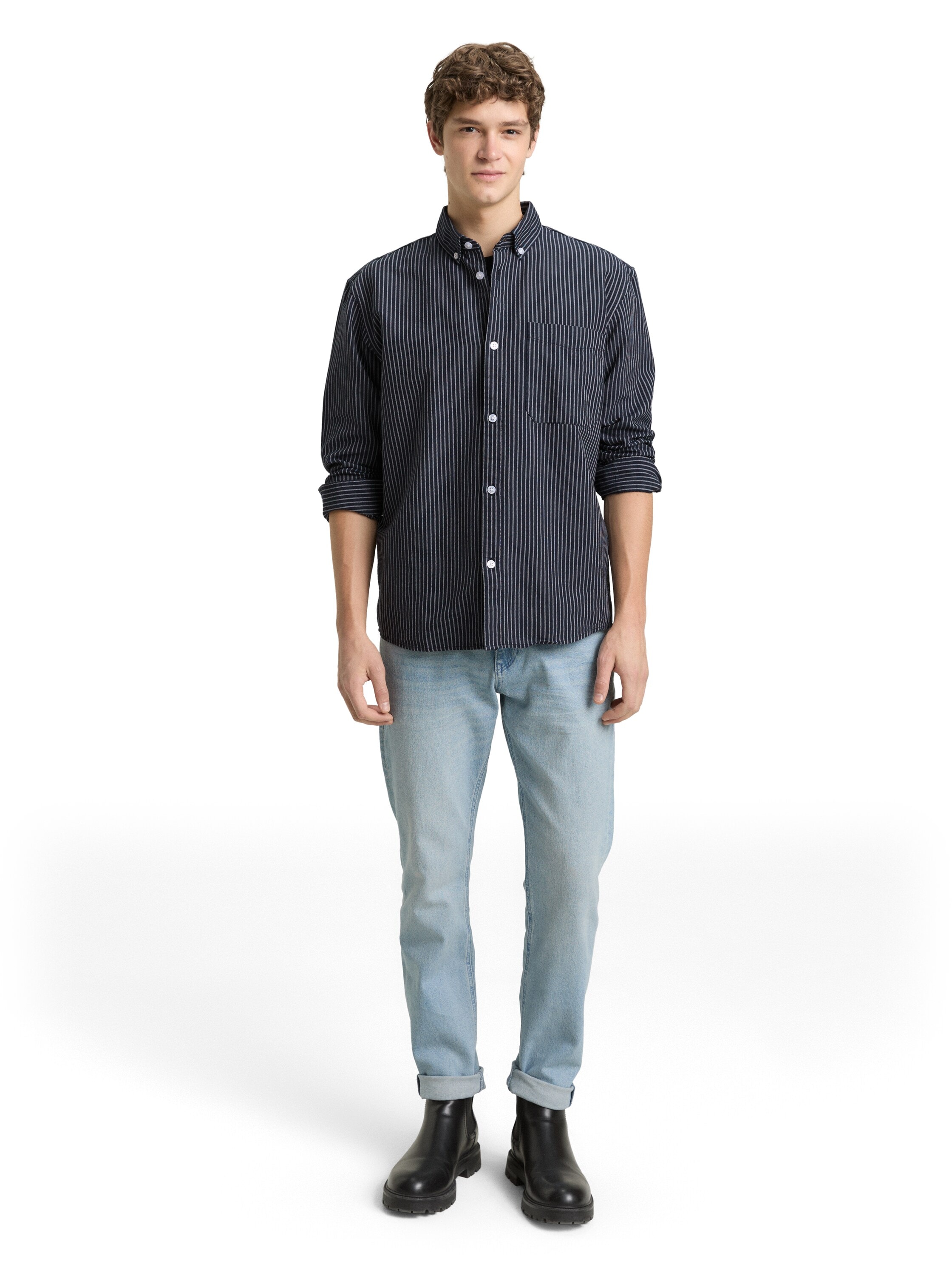 TOM TAILOR Denim Langarmhemd gestreift, mit Button-down-Kragen