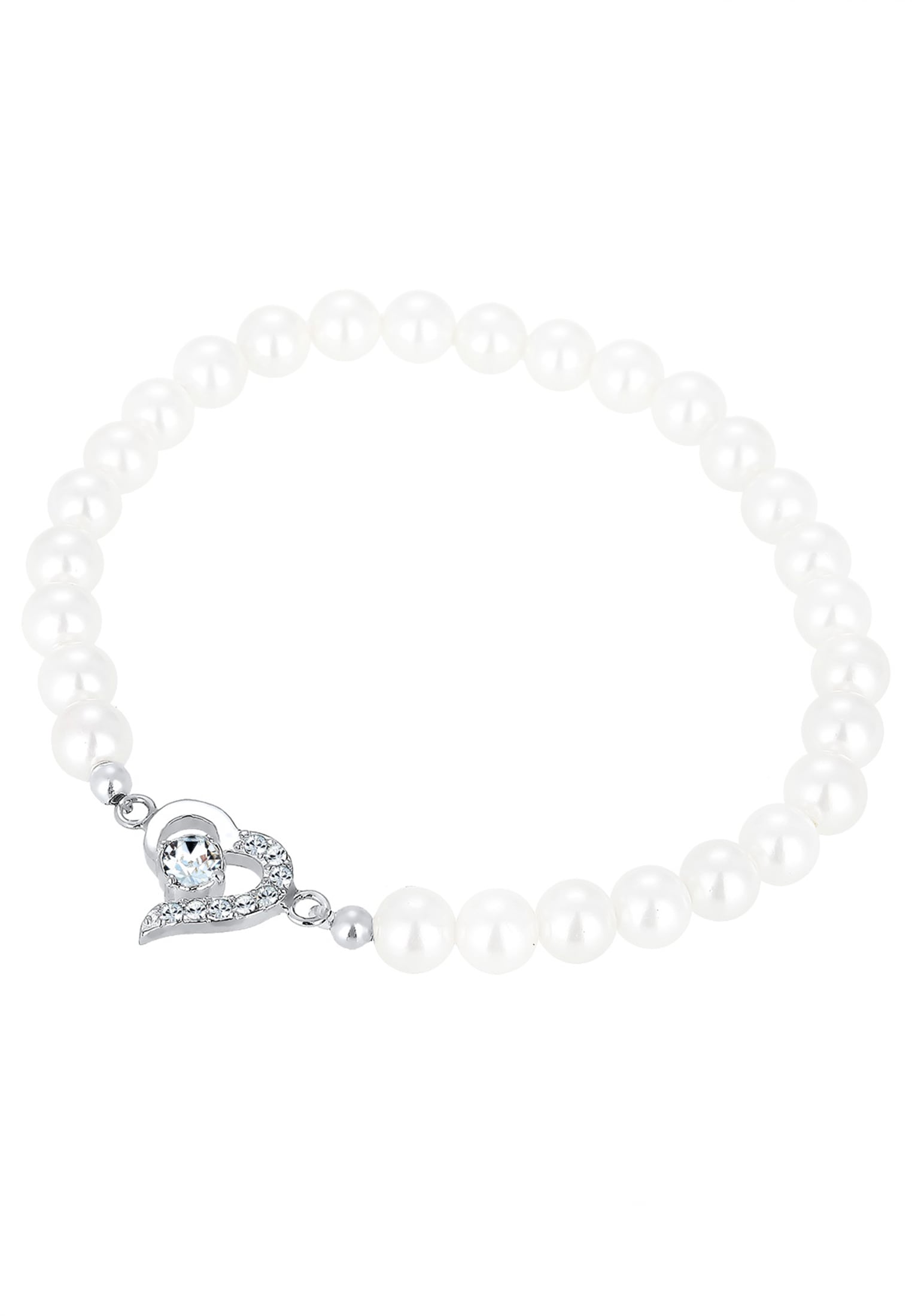 Elli Armkette »Armband Perlen Herz Glas Kristalle Weiß 925 Sterling Silber«
