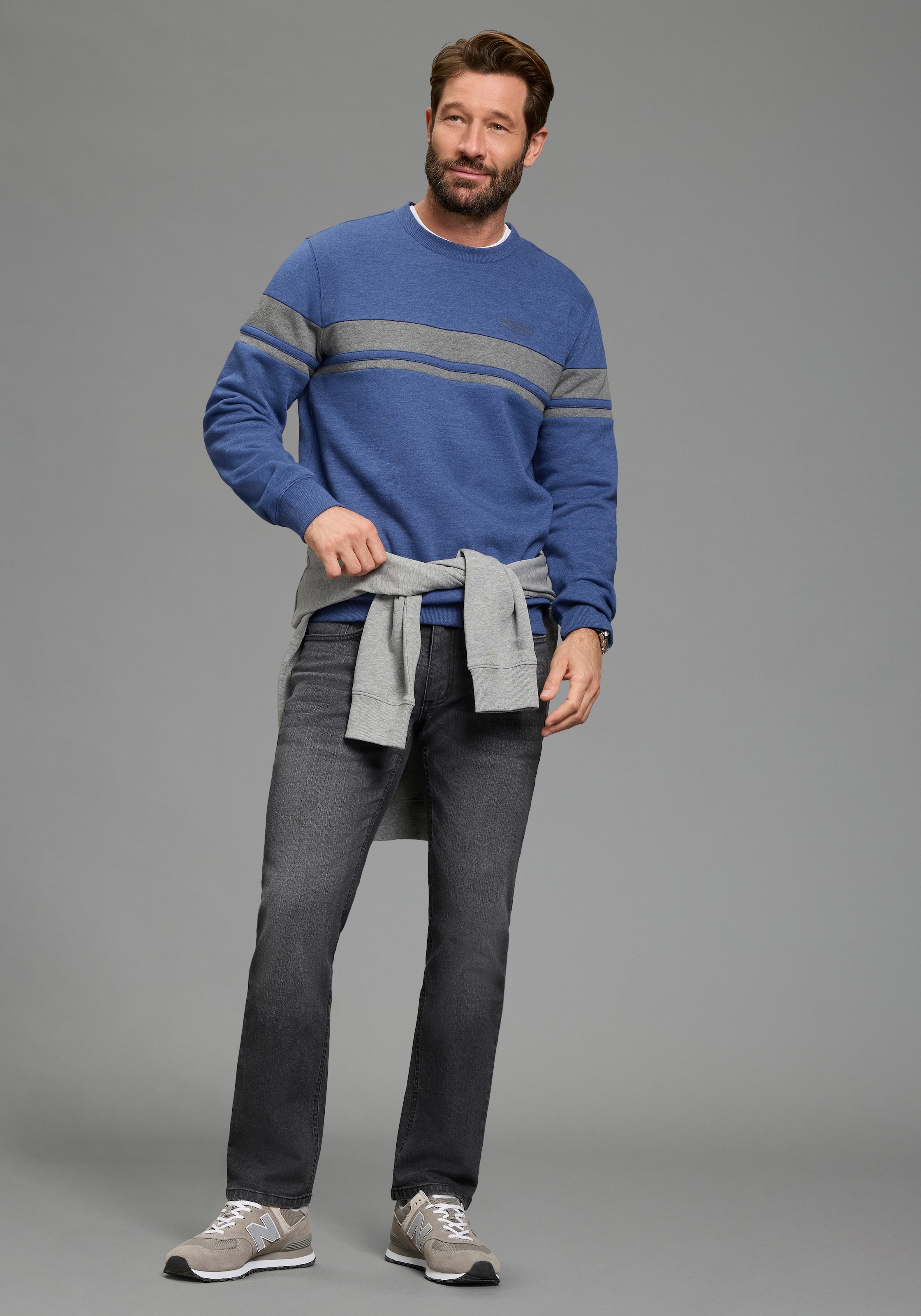 Man's World Sweatshirt , gestreift, mit Rundhalsausschnitt, Langarm, angeraute Sweatware
