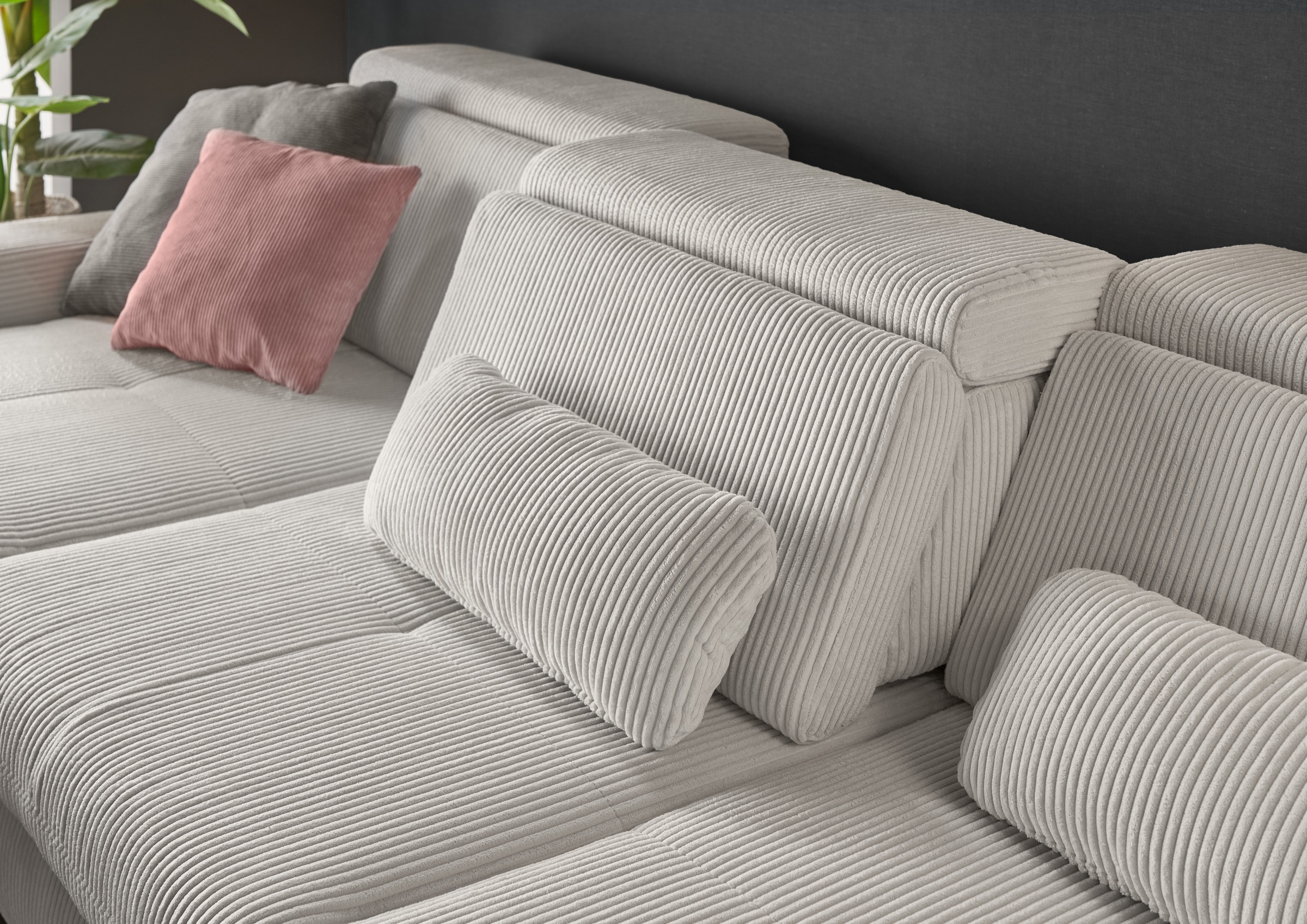 set one by Musterring Ecksofa »SO 3400, Cord, Sitzhöhe 47cm oder 49cm, inkl. Sitztiefenverstellung«, mit Canape und verschiedenen Funktionen, Kaltschaum, B307 x T195 cm
