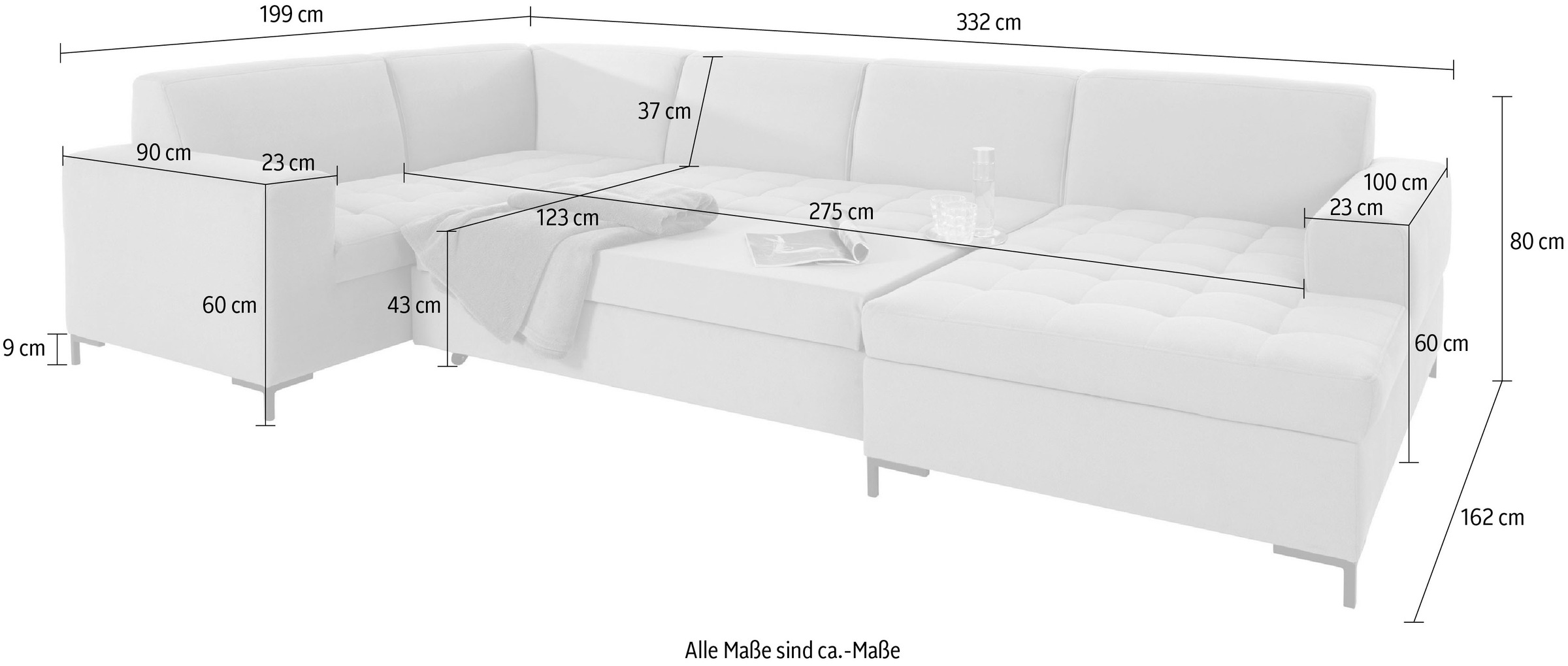 OTTO products Wohnlandschaft »Grazzo, aktuelle Steppung im Sitz, viel Platz, zeitlos, U-Form«, hochwertige Stoffe aus recyceltem Material, Steppung im Sitzbereich