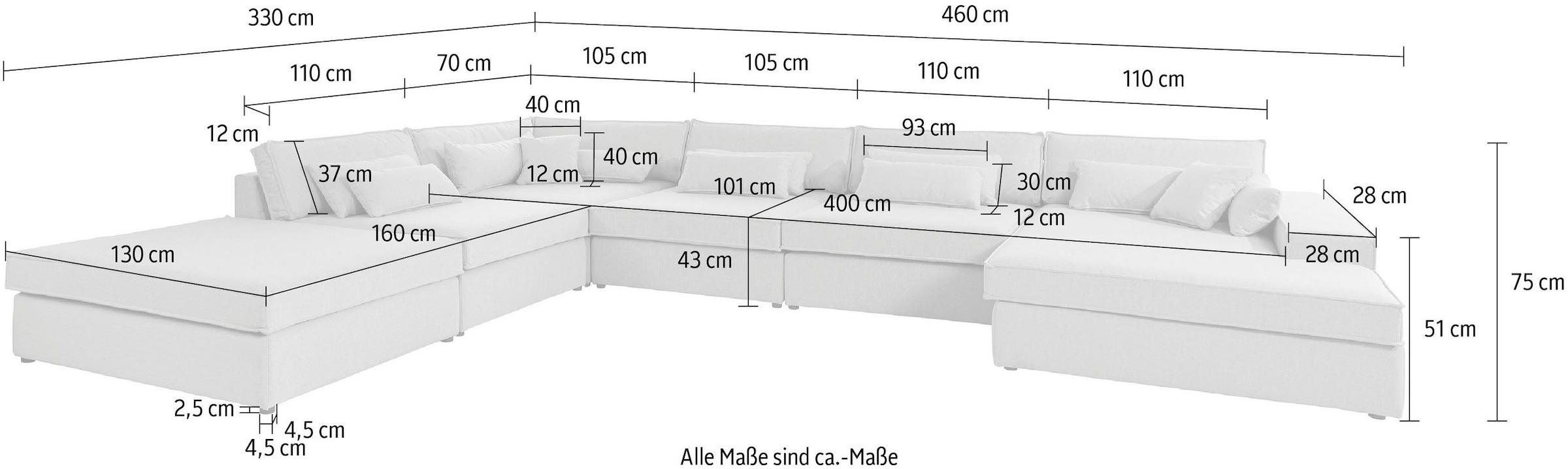 RAUM.ID Wohnlandschaft »Enid U-Form«, 6 Teile, bestehend aus Modulen, in vielen Bezügen, auch in Breitcord