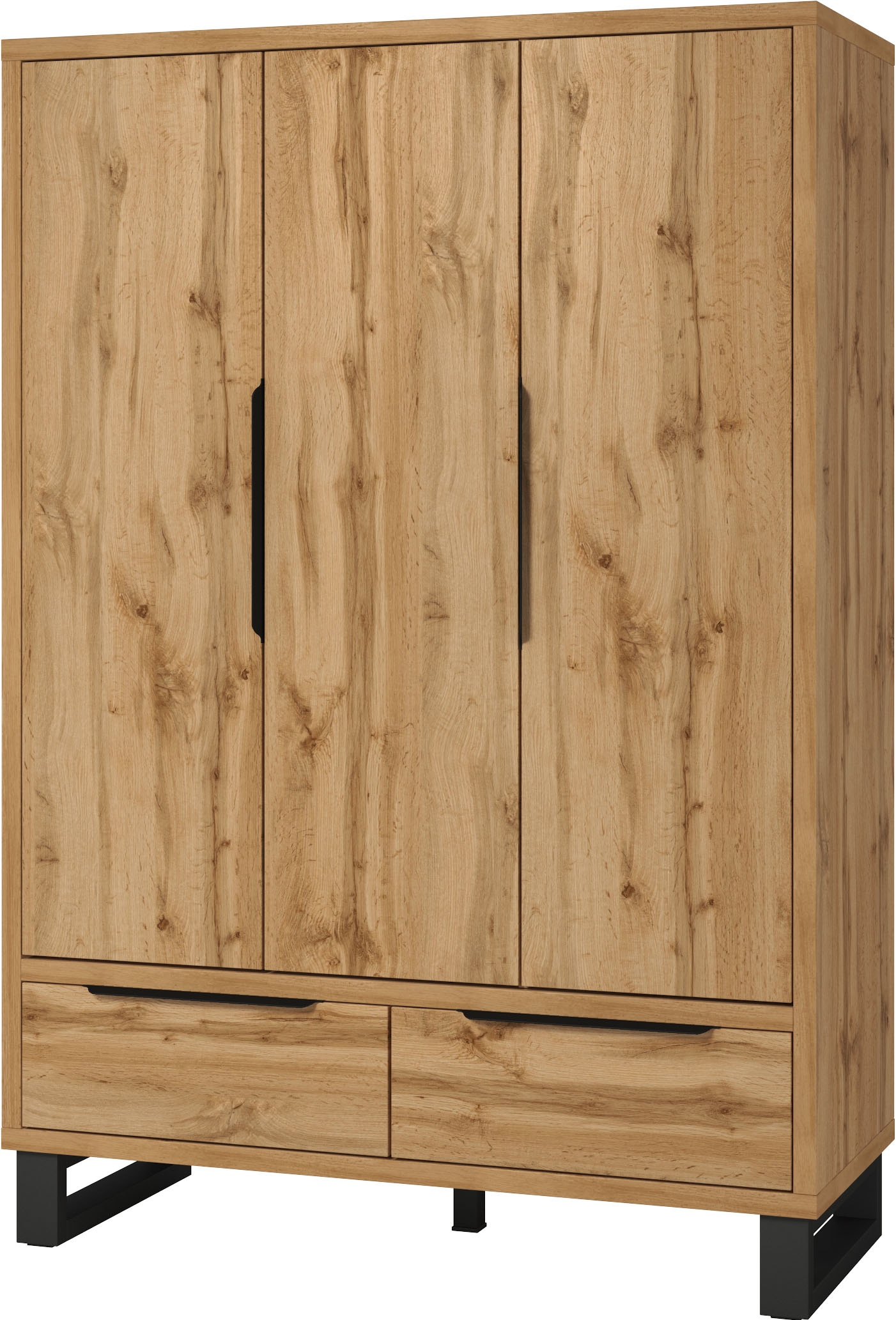 Home affaire Drehtürenschrank »Bronne,Breite 145 cm, Wäscheschrank inclusive Innenausstattung«, Kleiderschrank, 2 Schubladen, Metallgriffe, Garderobe