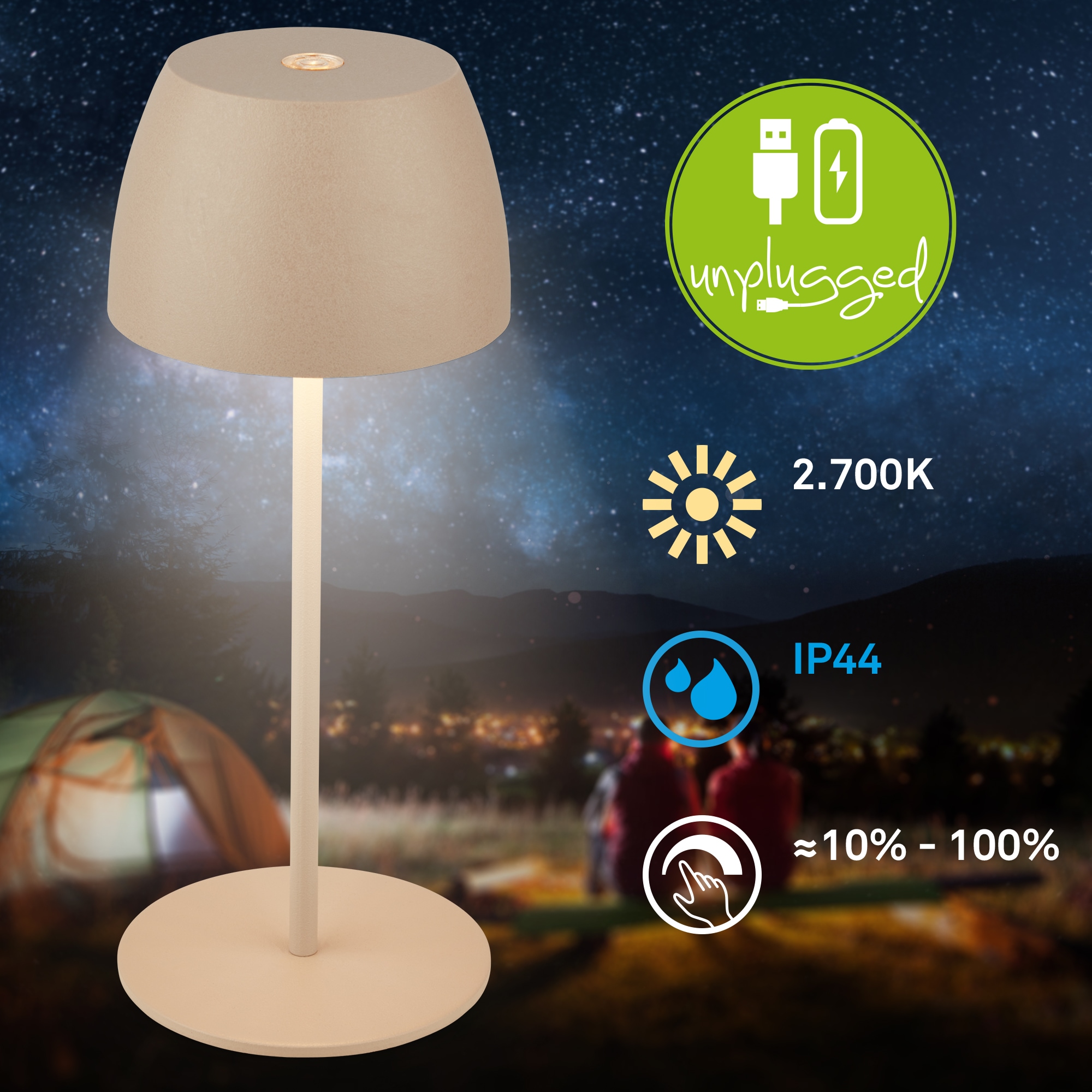 Briloner Leuchten Tischleuchte »2er Set LED Tischlampe kabellos, beige« 2er Set Tischlampe kabellos 20x8cm Beige 2,5W