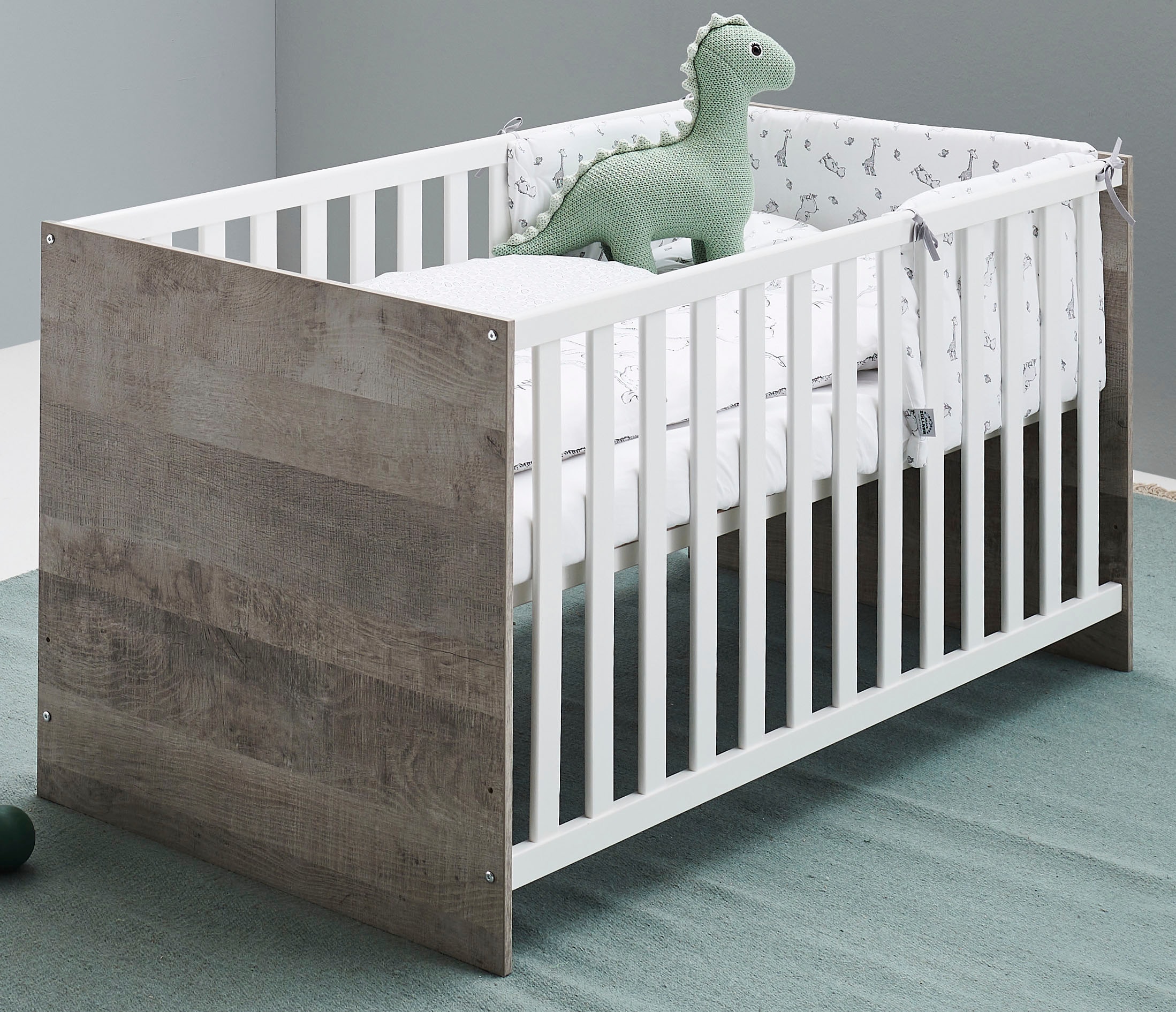 Lüttenhütt Babyzimmer-Komplettset »Henning«, (Set, 5 St.), Kleiderschrank, Kinderbett, Wickelkommode, Seiten und Wickelkomm-Regal