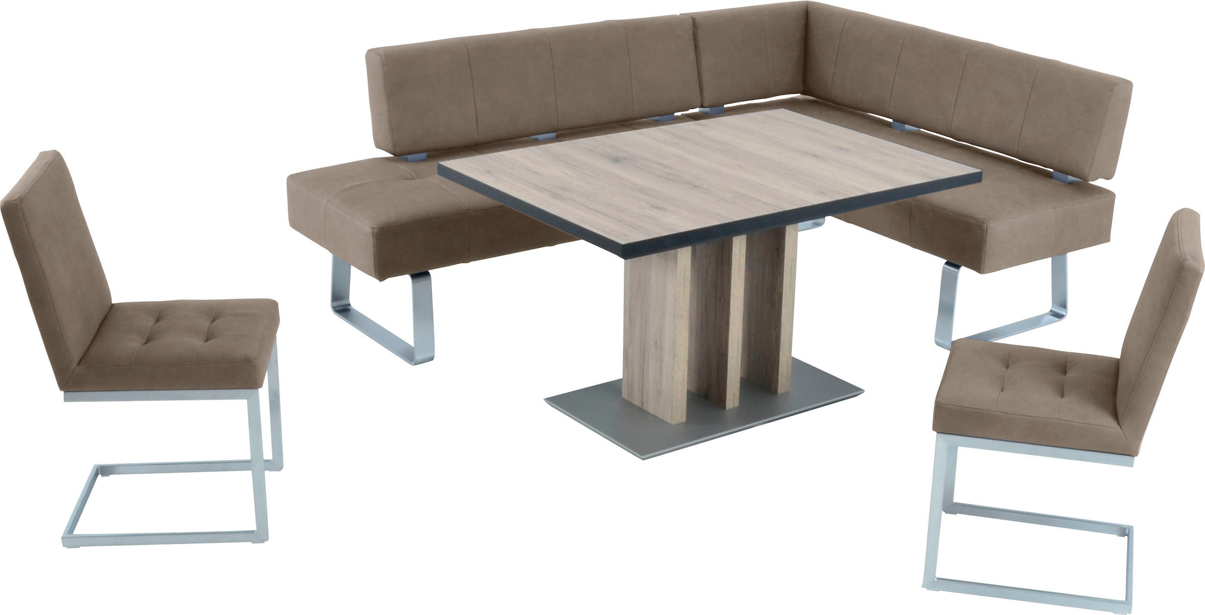 K+W Komfort & Wohnen, Eckbankgruppe »Spider II« Set, 4 Stk. tlg. langer Schenkel 195cm, 2 Freischwinger, Auszugstisch in Breite 120 cm, sand38 +, B/H/