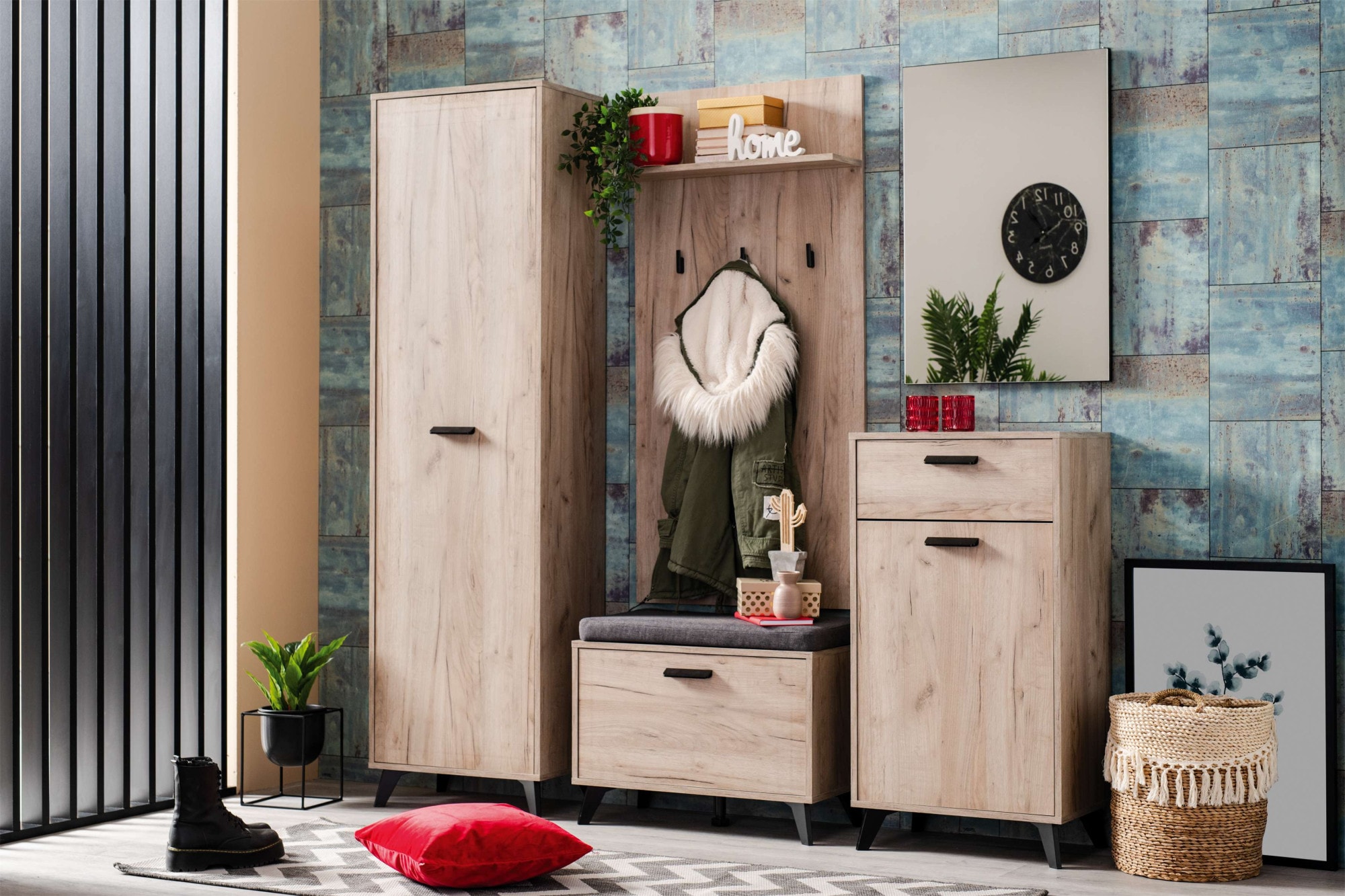 INOSIGN Schuhschrank »Umbria, Schuhkommode, Schuhregal, mit einer Schublade, Höhe 101 cm«, in Grau Eiche, mit einer Schublade, mit schwarzen Beinen
