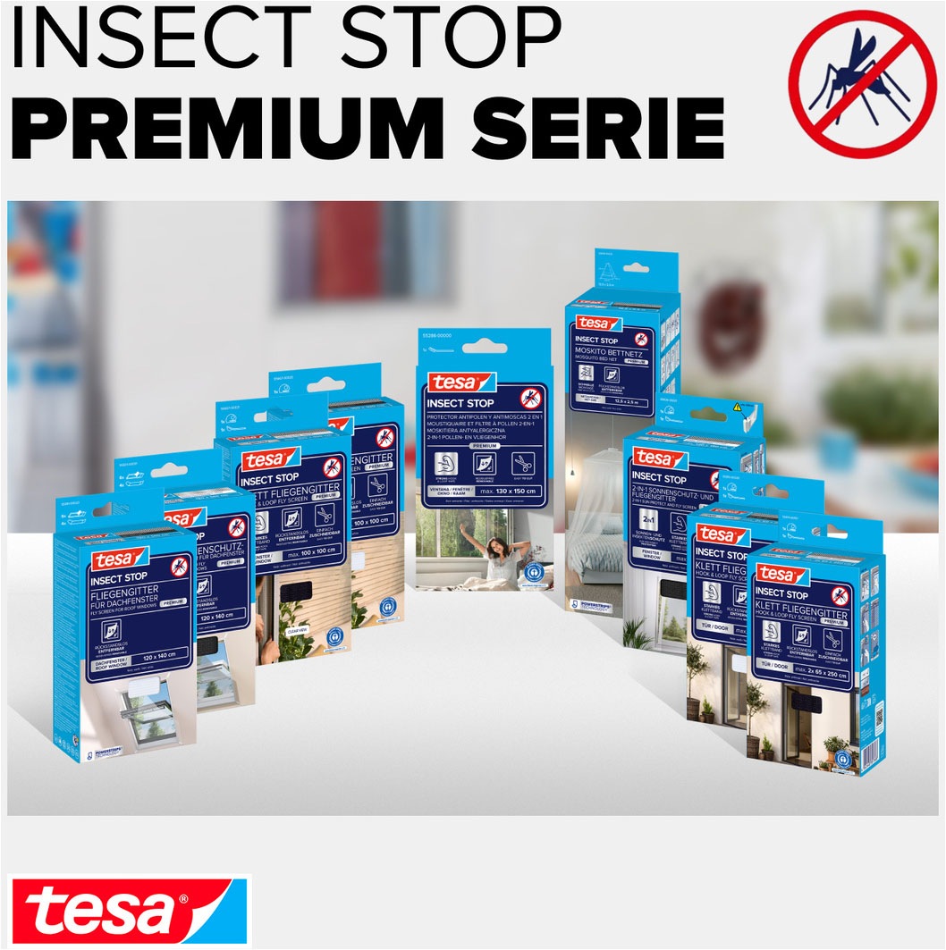 tesa Fliegengitter-Gewebe »Klett Fliegengitter Premium für Fenster, Insektenschutz mit Klettband« Packung, Fliegennetz, Klettband, Andrück und Schneidehilfe, 1 Stk. tlg. selbstklebende Insektenschutz - 100 cm x 100 cm
