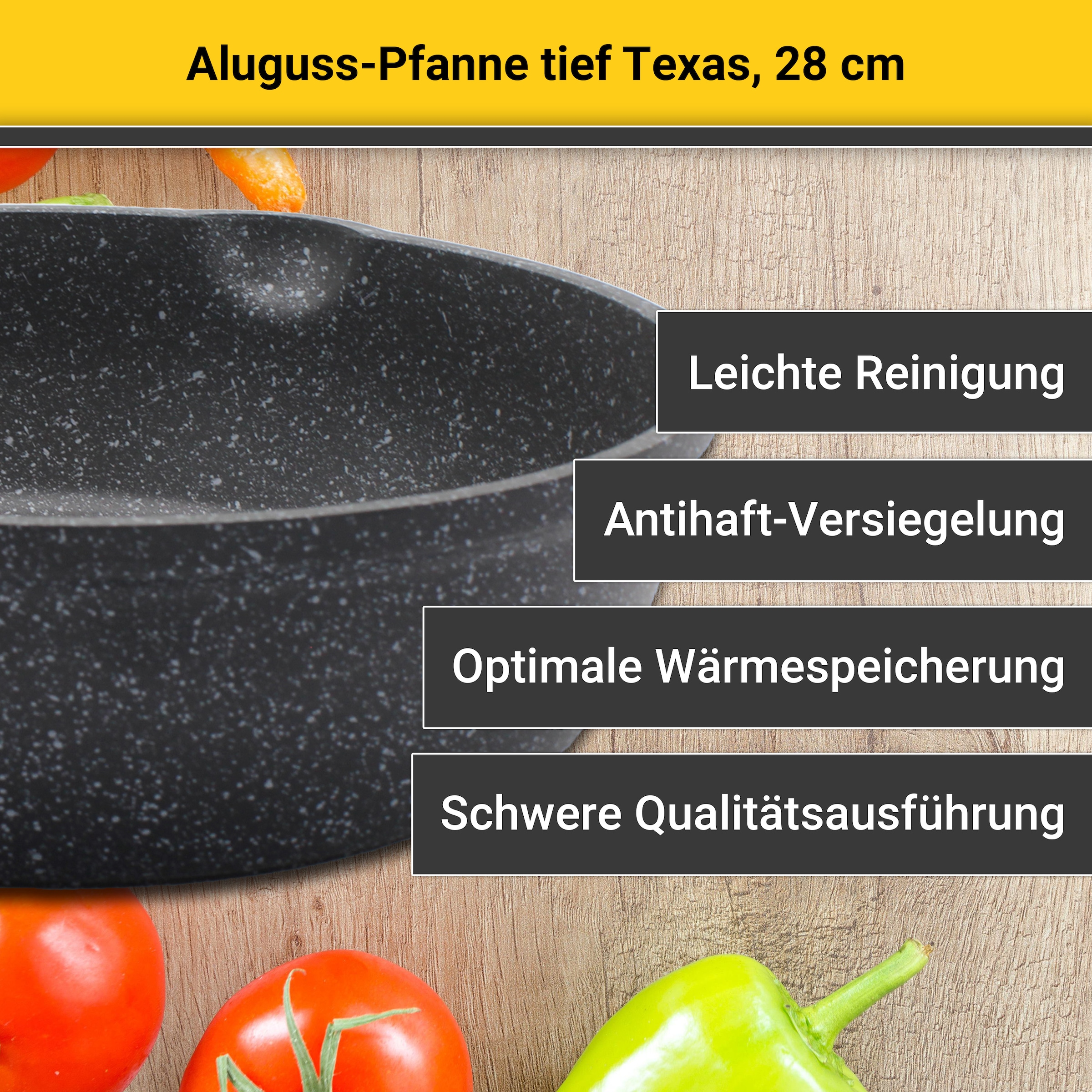 Krüger Bratpfanne »Aluguss Pfanne tief Texas, 28 cm«, Aluminiumguss, (1 tlg.), für Induktions-Kochfelder geeignet