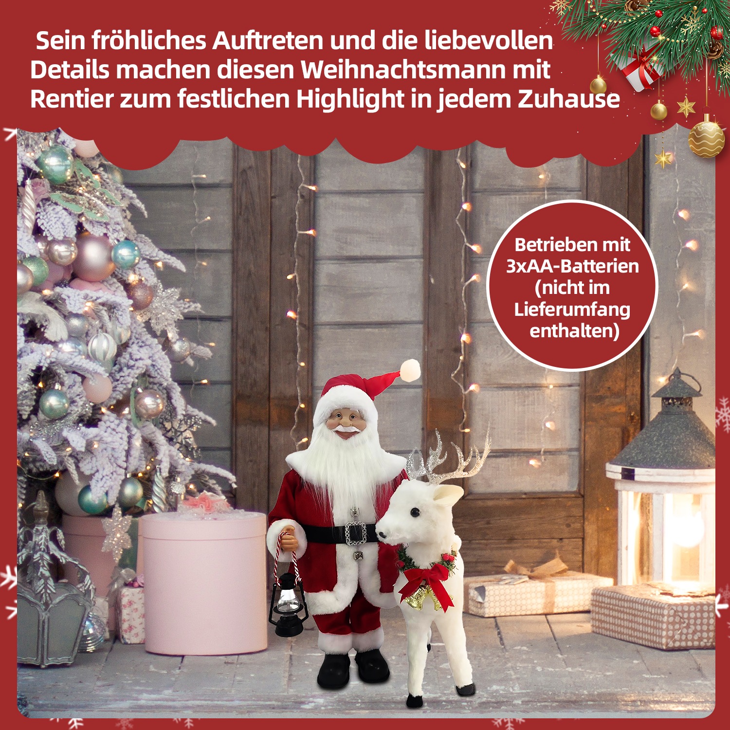 SHX Weihnachtsmann »Animierter Weihnachtsmann mit Rentier«, Bewegung, Soundeffekte