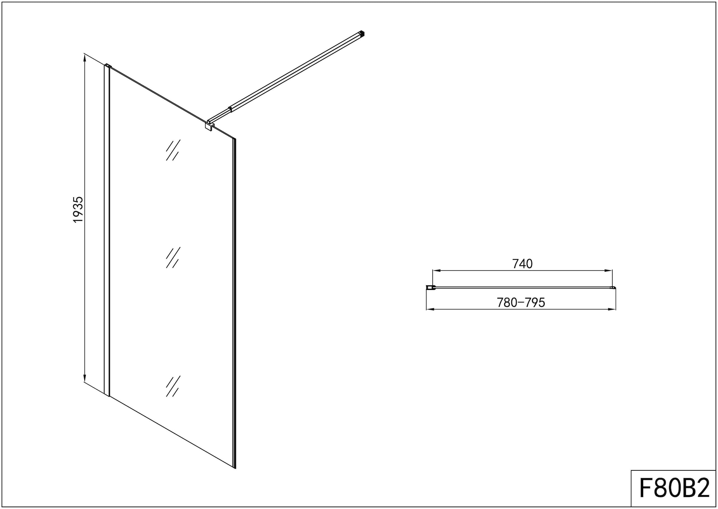 Sanotechnik Duschwand »Elite Black«, BxH: 79,5 x 195 cm, Fixglas mit Alu-Profil in Schwarz Matt