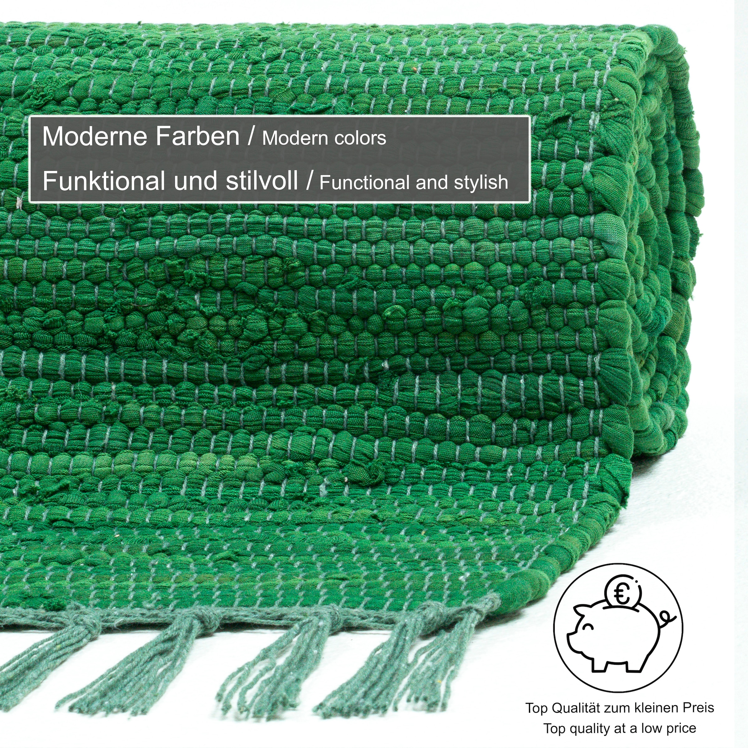 THEKO Teppich »Happy Cotton Fleckerl, handgewebt«, rechteckig, 5 mm Höhe, Flachgewebe, reine Baumwolle, meliert, mit Fransen, auch als Läufer