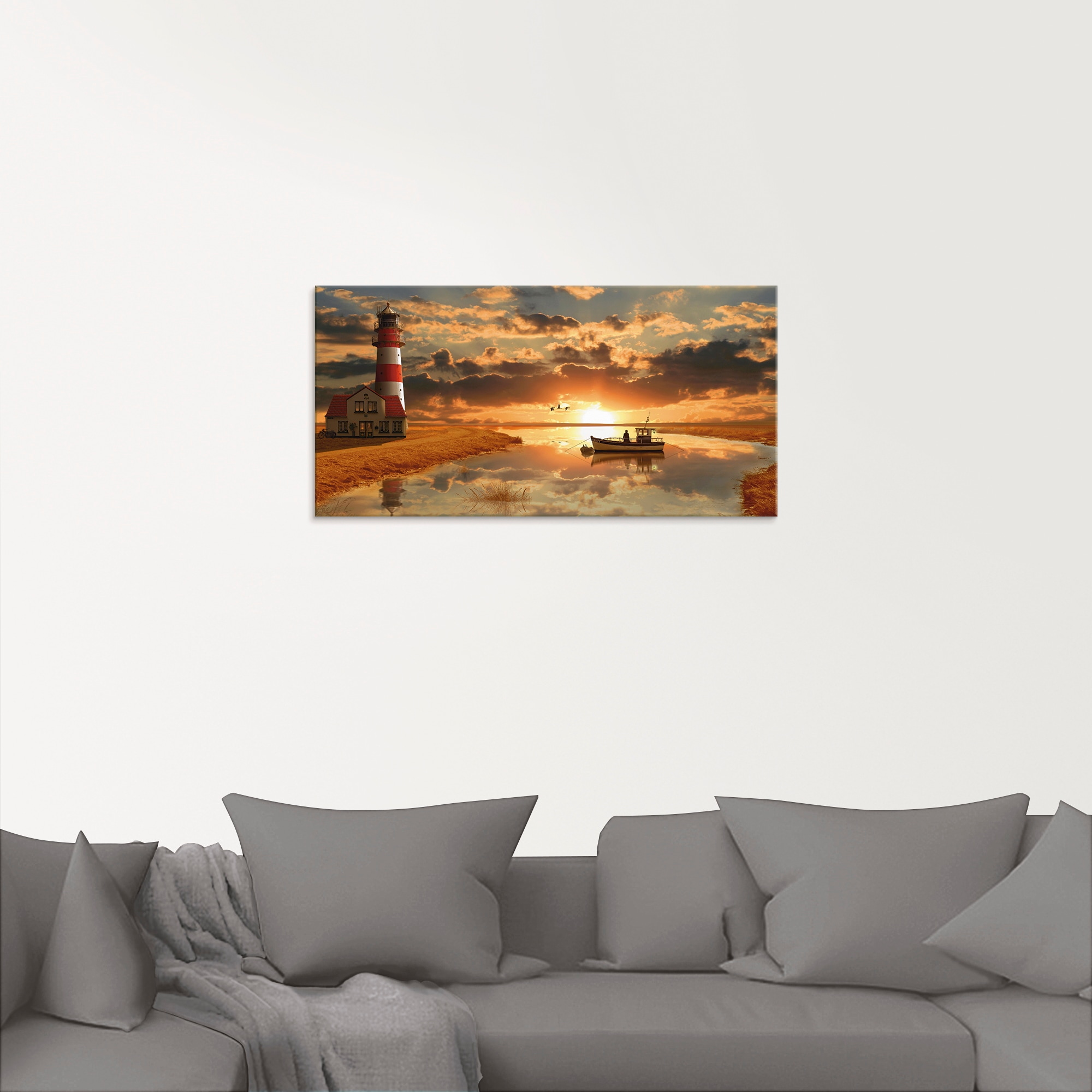 Artland Glasbild »Maritime Idylle beim Leuchtturm« Gebäude 1 Stk. tlg. in verschiedenen Größen