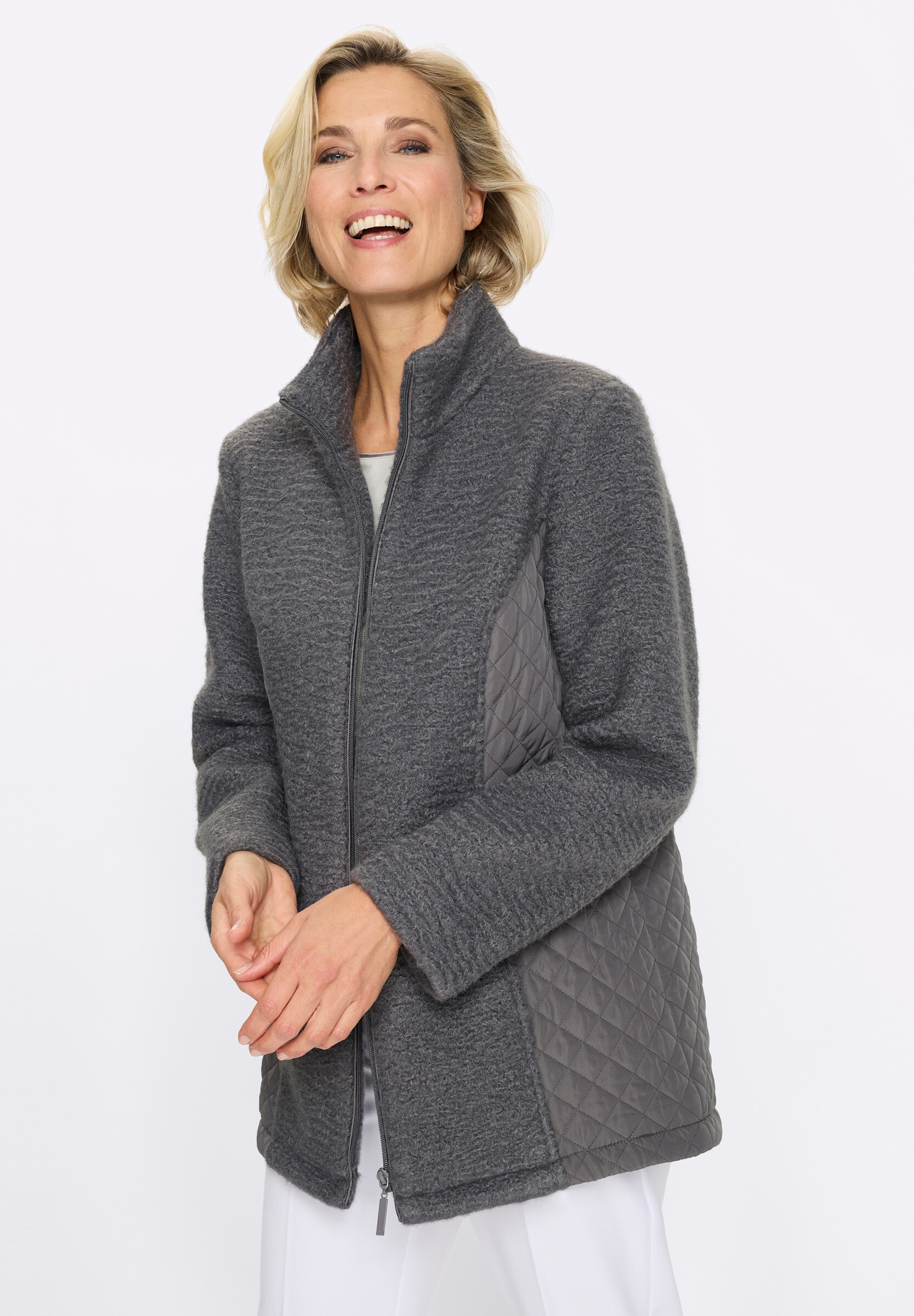Sieh an! Funktionsjacke »Bouclé-Jacke Boucléjacke mit gesteppten Einsätzen«