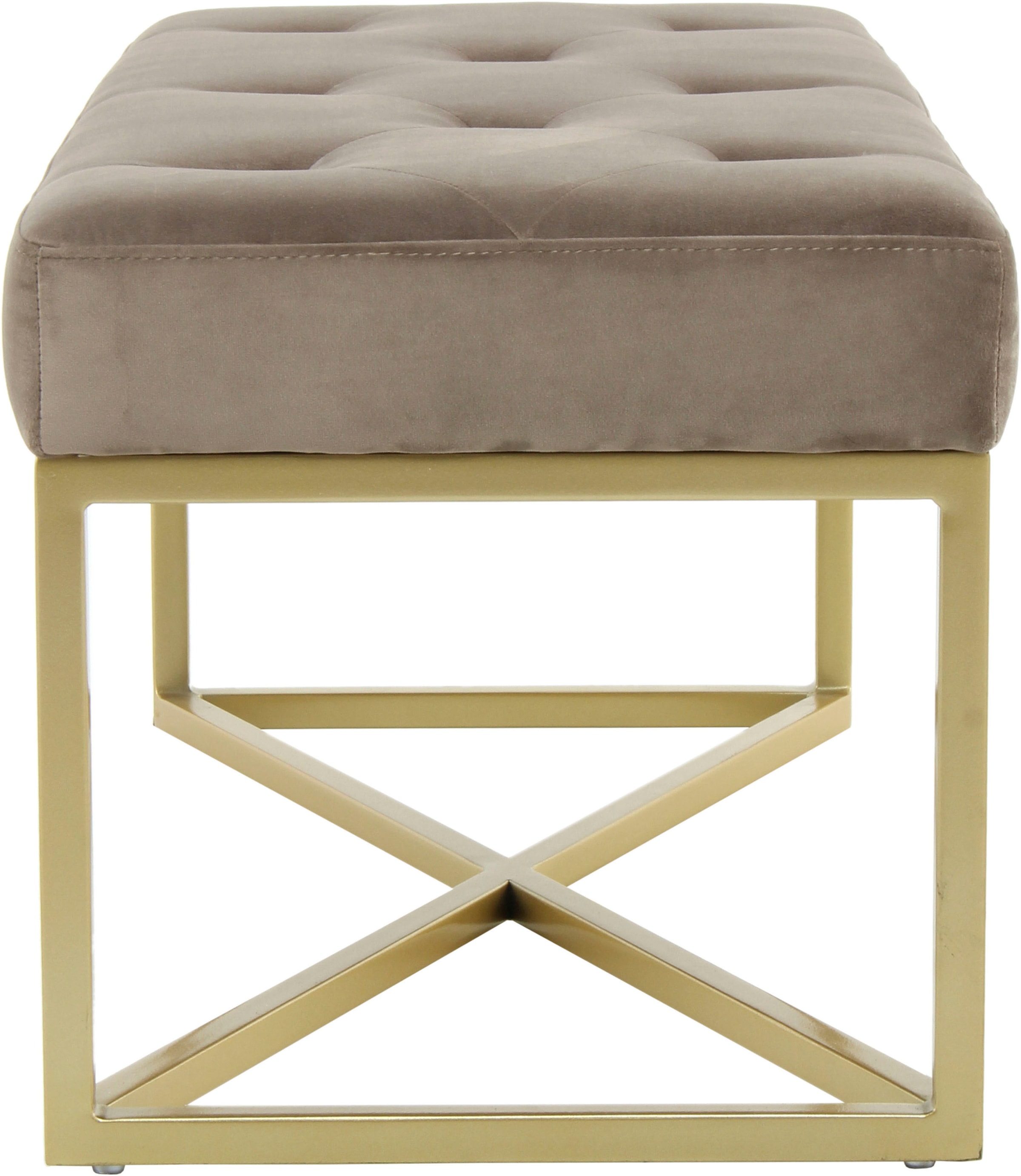 Kayoom Hockerbank »Cameron 125, glamouröses Design, glänzenden Metallfüßen, in Samt-Look« 1 Stk. tlg. bequem, elegant, mit Zierknöpfen, Gold-coated Eisengestell