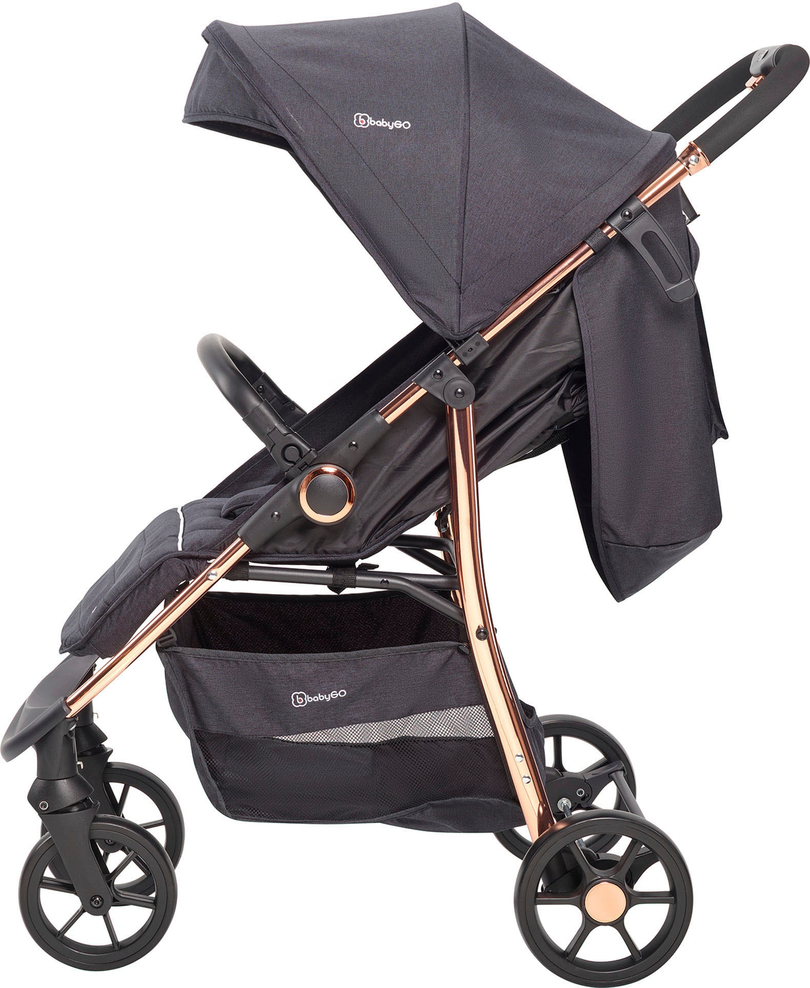 BabyGo Kombi-Kinderwagen »Style - 3in1, rosegold/black«, inkl. Babyschale mit Adaptern u. Wickeltasche