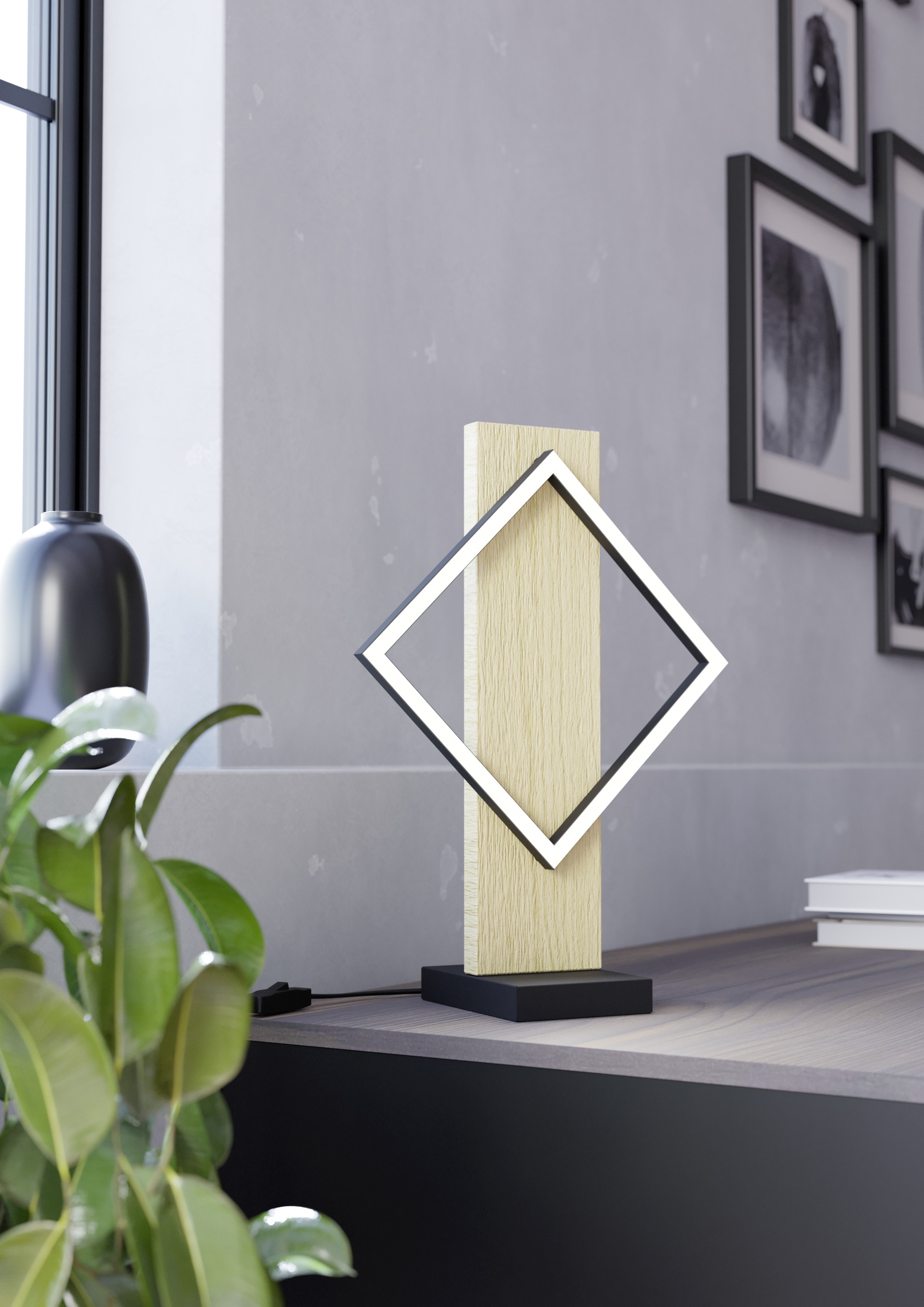 EGLO Tischleuchte »BOYAL Tischlampe - Stahl, Holz - LED - 1X13W - IP20« LED-Modul 1 Stk. Warmweiß Nachttischlampe, Schreibtischleuchte, Leselampe, L30 x B15 x H42,5 cm