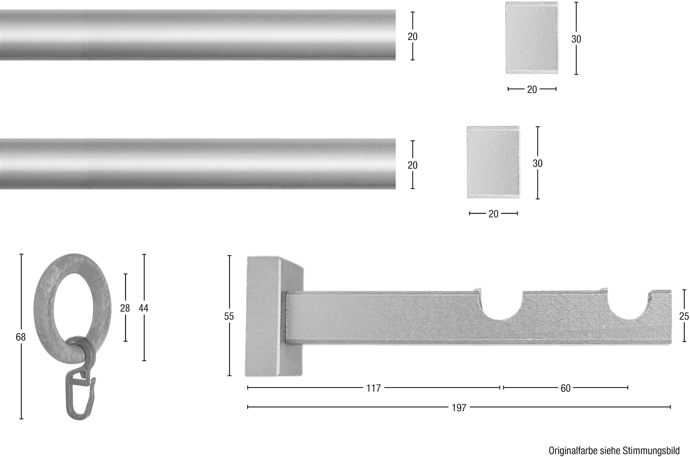 GARESA Gardinenstange »CUBUS«, 1 läufig-läufig, Wunschmaßlänge,  Vorhanggarnitur, verlängerbar, Endkappe, mit Ringe