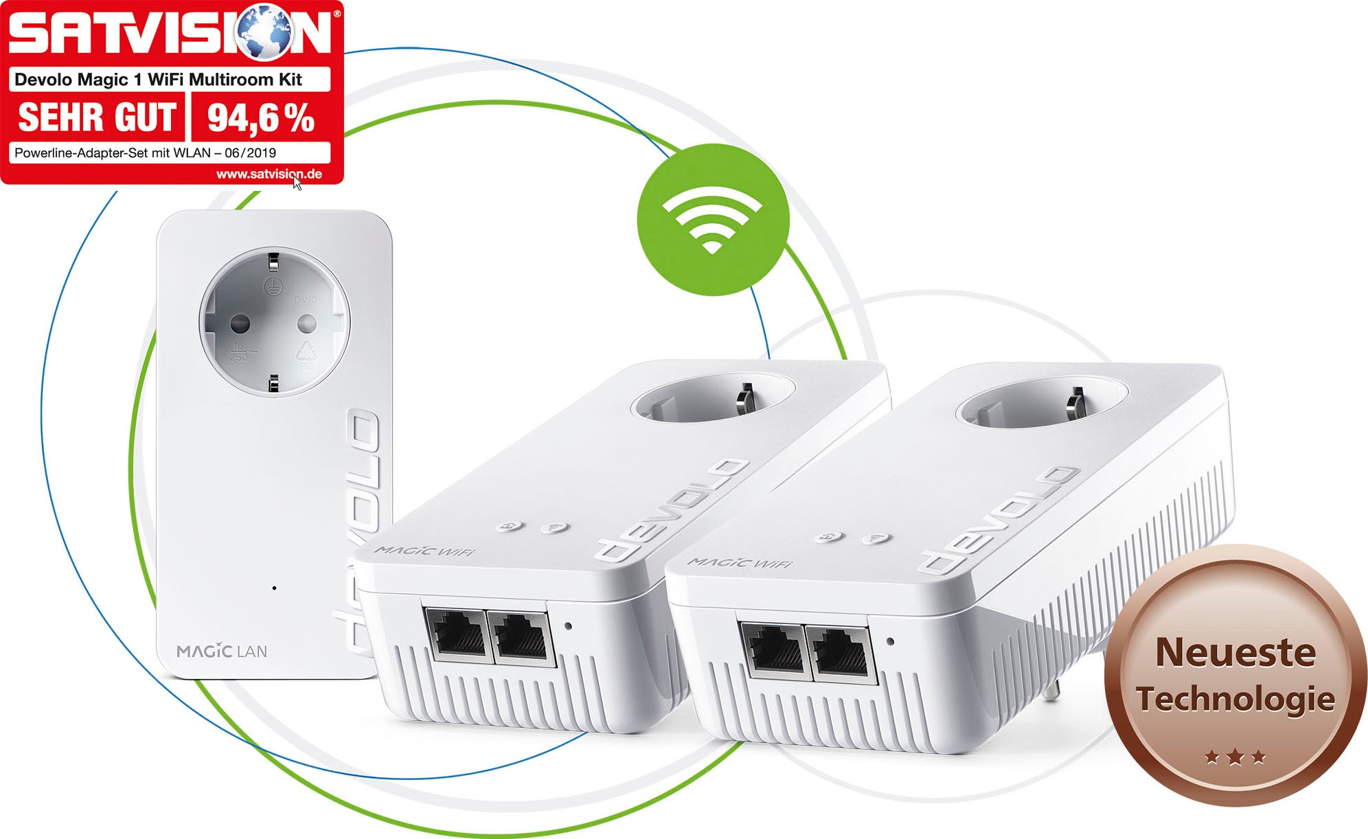 DEVOLO WLAN-Router »Magic ac ➥ 1 | Kit WiFi 3 UNIVERSAL Jahre Garantie XXL (1200Mbit, Multiroom 5x Mesh)« LAN